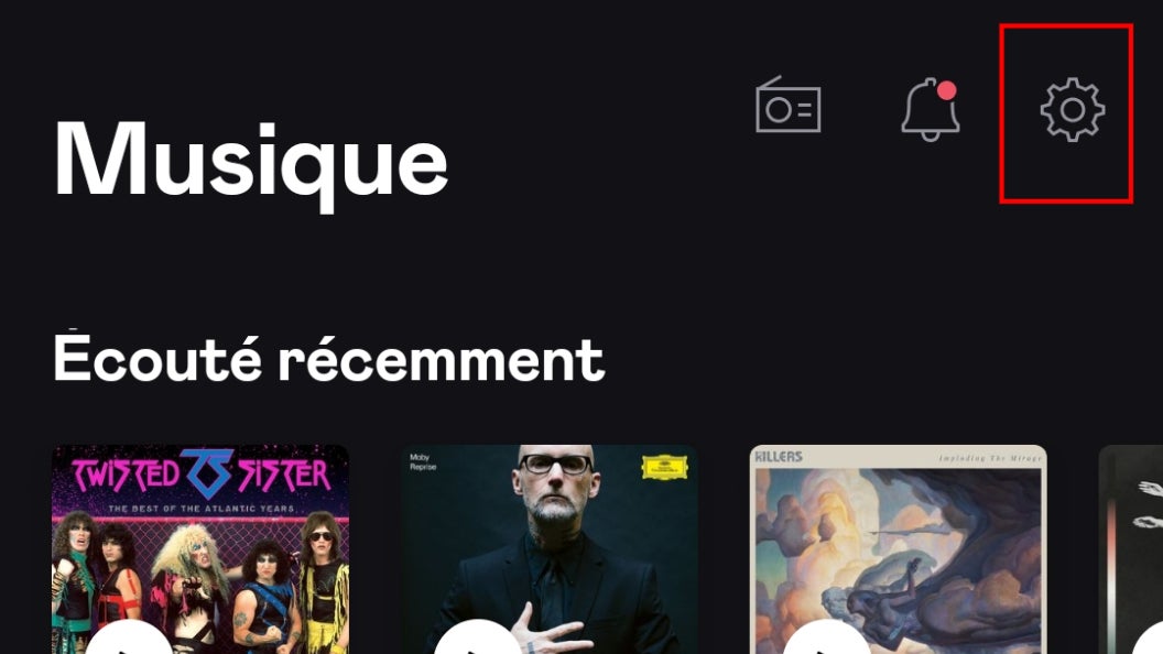 Sélectionnez Paramètres en haut à droite (rectangle rouge)