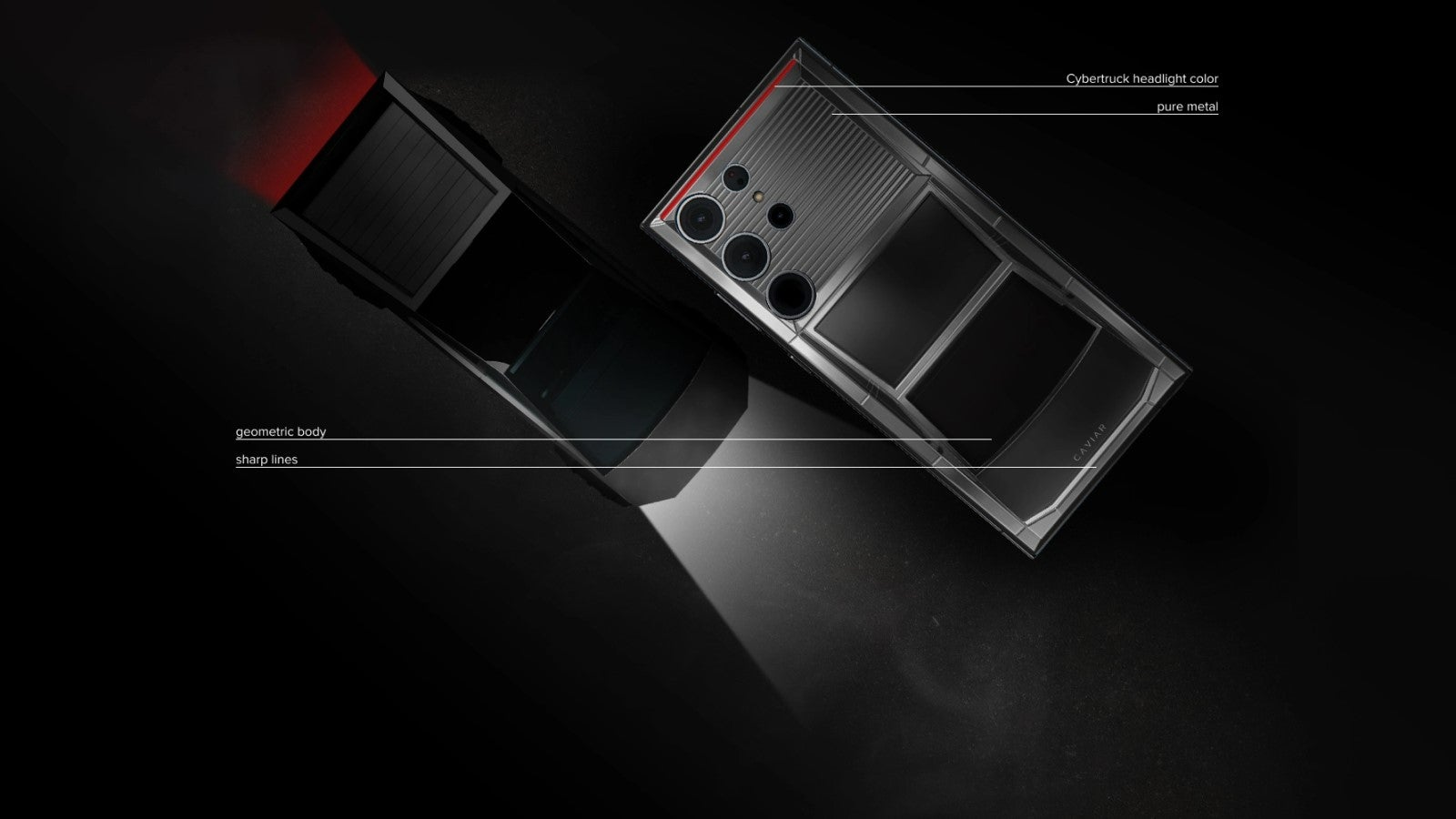 Le look du Samsung Galaxy S24 Ultra Cybertruck de Caviar s'inspire du pick-up de Tesla, vu de dessus.