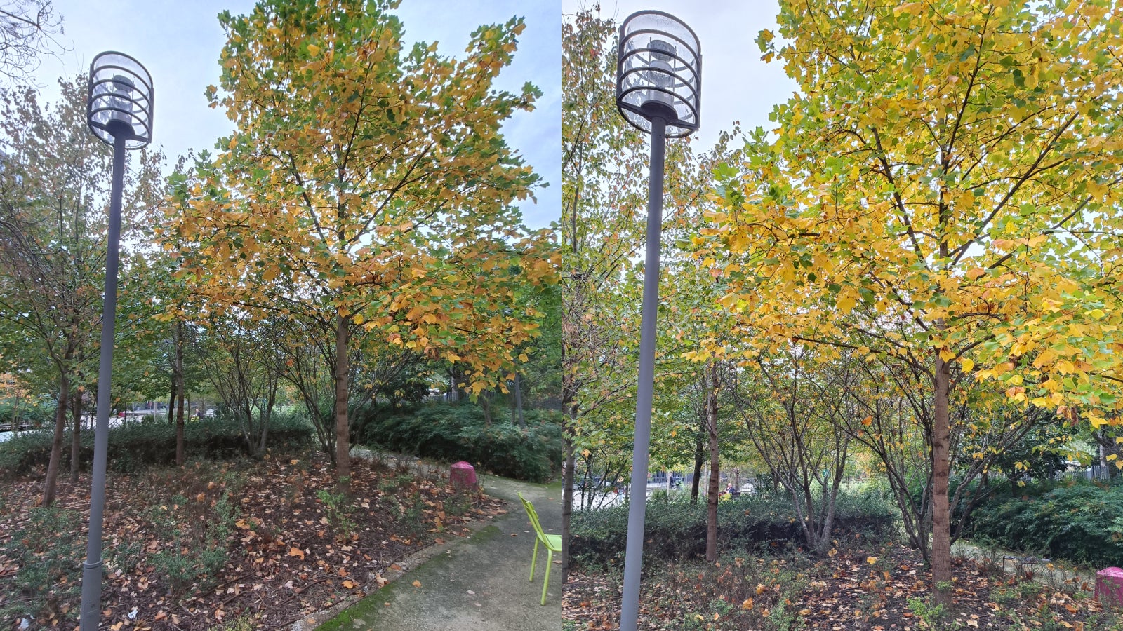 La différence entre l'ultra grand-angle (à gauche) et le capteur principal de 50 Mpx (à droite) est criante dès que la luminosité baisse