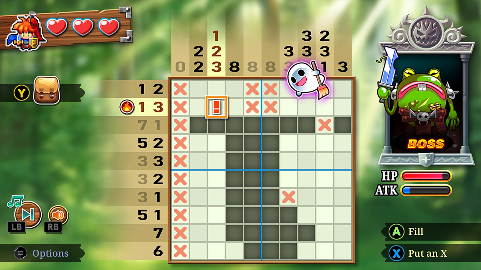 Une grille / un tableau dans le jeu PictoQuest, les chiffres sur les côtés indiquent les cases noircies à trouver Une grille / un tableau dans le jeu PictoQuest, les chiffres sur les côtés indiquent les cases noircies à trouver