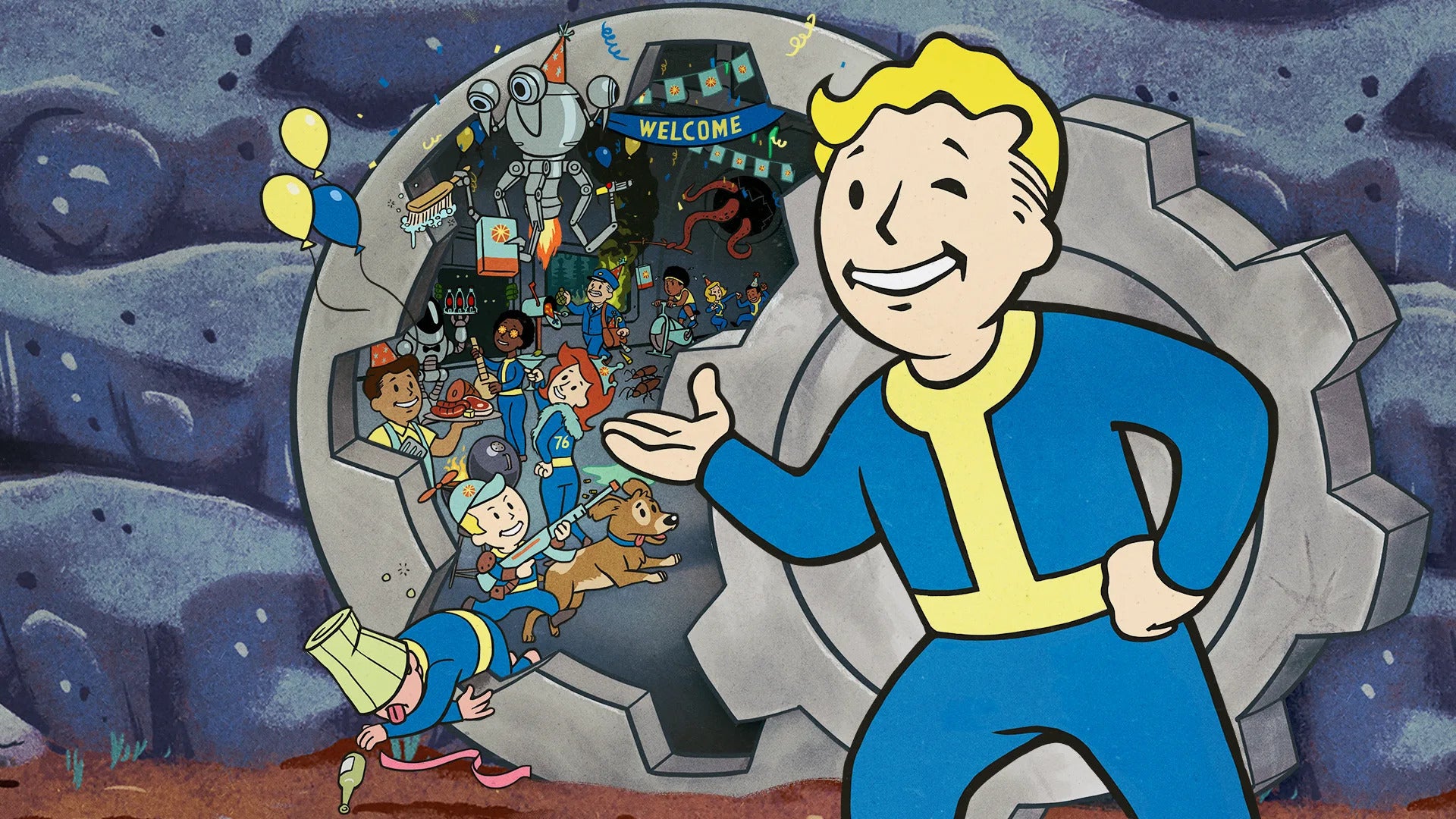 Le Vault-Boy dans une illustration pour Fallout 76