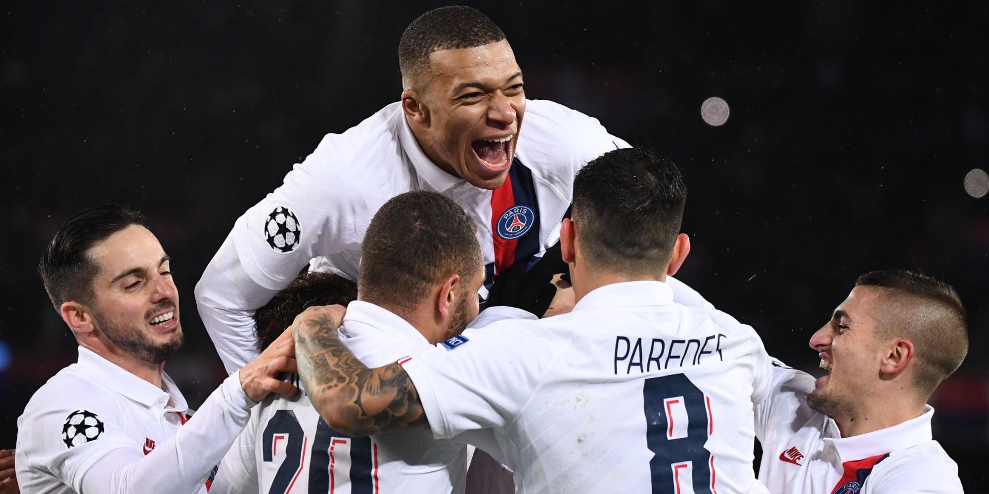 Kylian Mbappé et ses coéquipiers du PSG lors du match retour de Ligue des Champions face à Galatasaray, au Parc des Princes, le 11 décembre 2019.