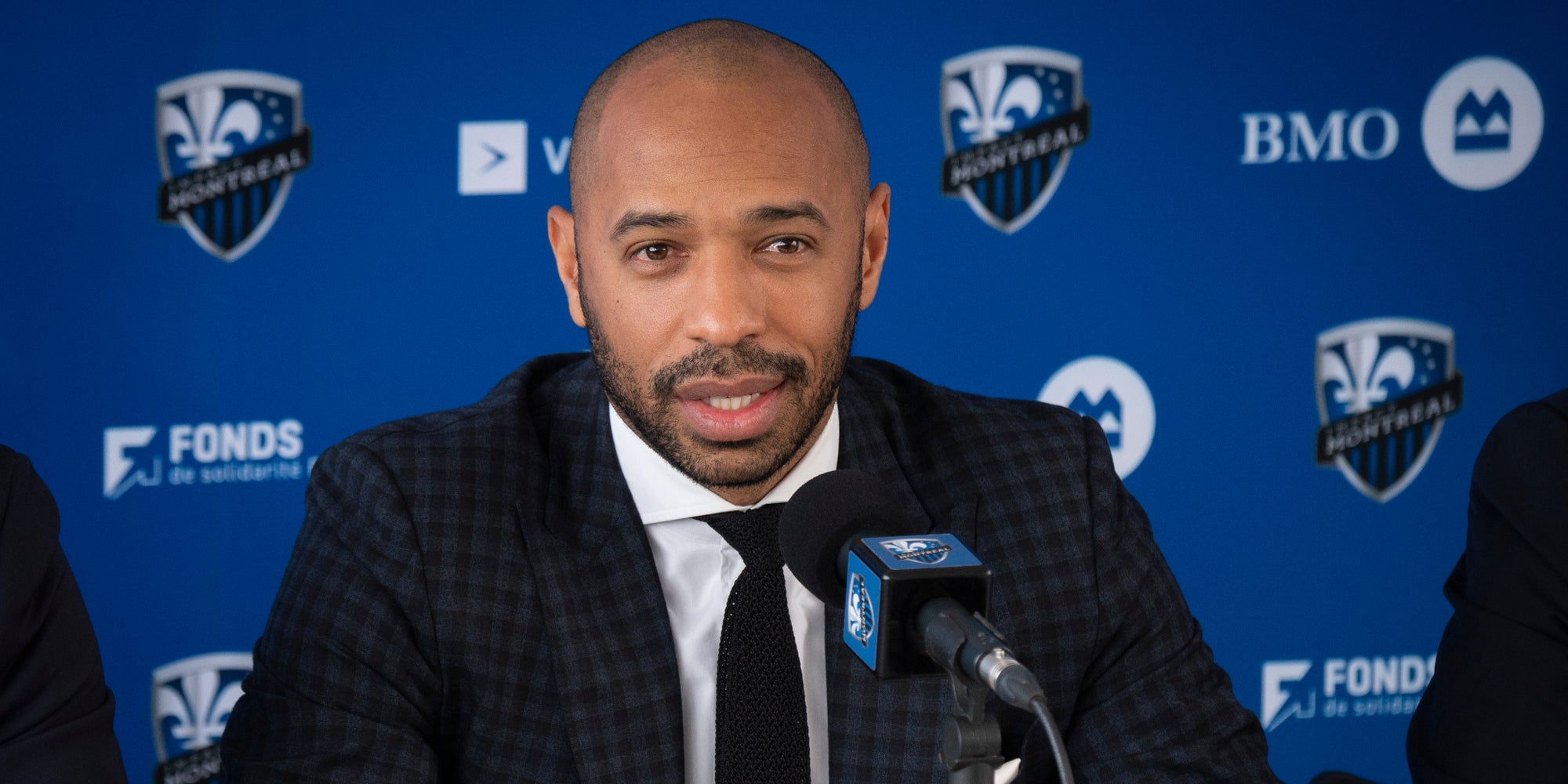 Thierry Henry lors de la conférence de presse organisée par l'Impact de Montréal, au Québec, le 18 novembre 2019.