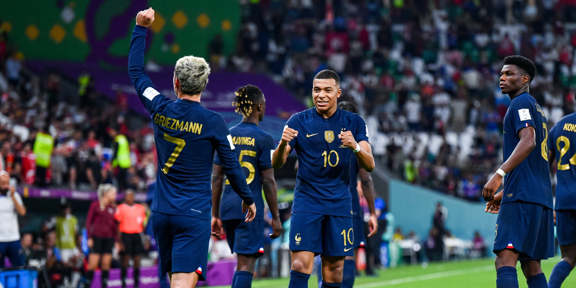 Les Bleus lors du match de Coupe du Monde Tunisie - France, au Qatar, le 30 novembre 2022.