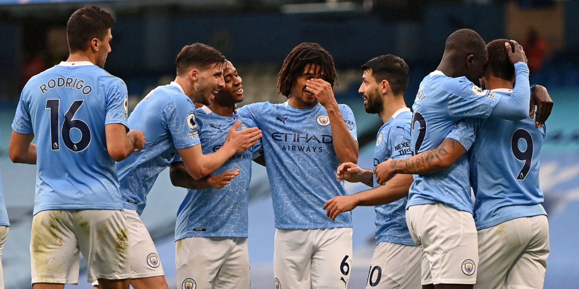 Les joueurs de Manchester City lors d'une rencontre de Premier League face à Chelsea, à l'Etihad Stadium de Manchester, le 8 mai 2021.