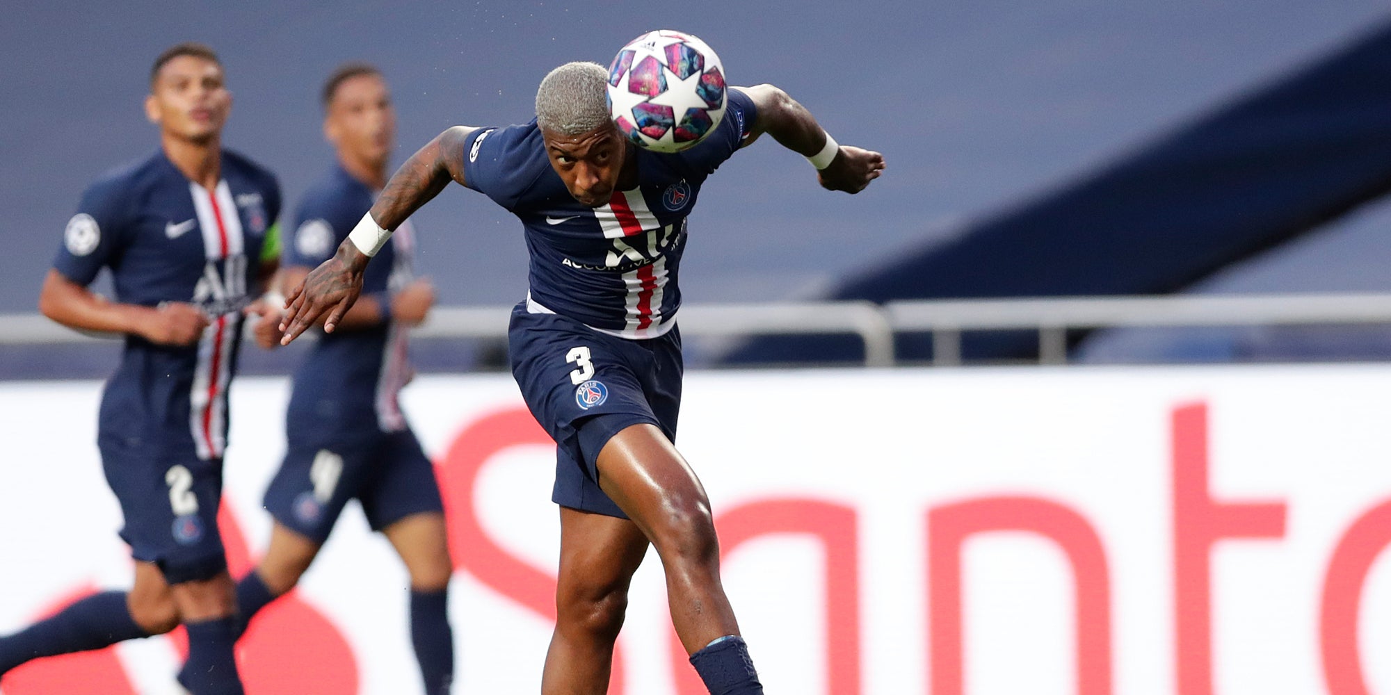 Kimpembe en action lors de PSG - RB Leipzig, le 18 août 2020 à Lisbonne