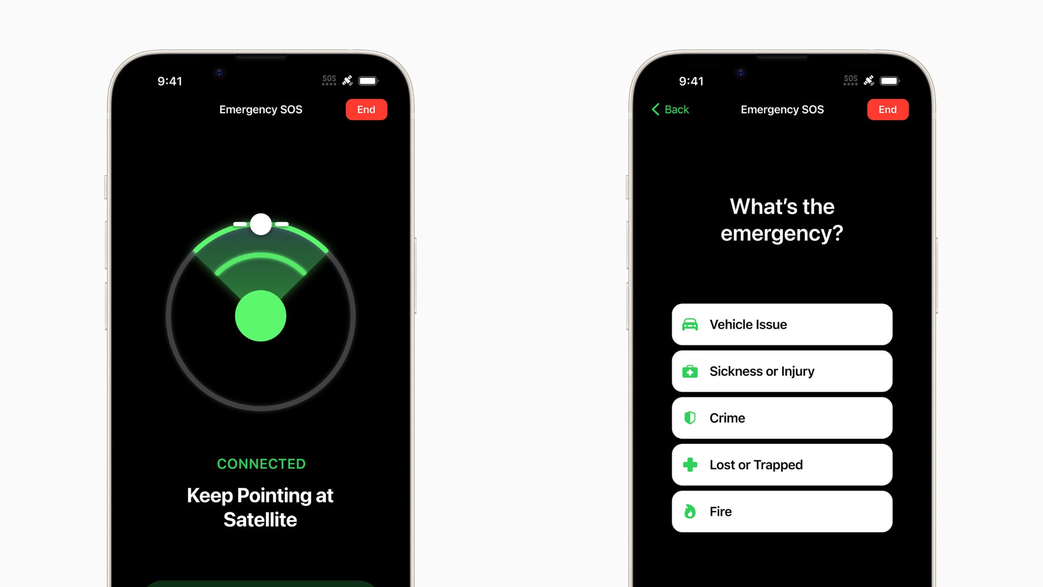 Appel d'urgence par satellite indiquera où pointer dans le ciel pour établir une connexion, et proposera un questionnaire pour renseigner au mieux les secours.