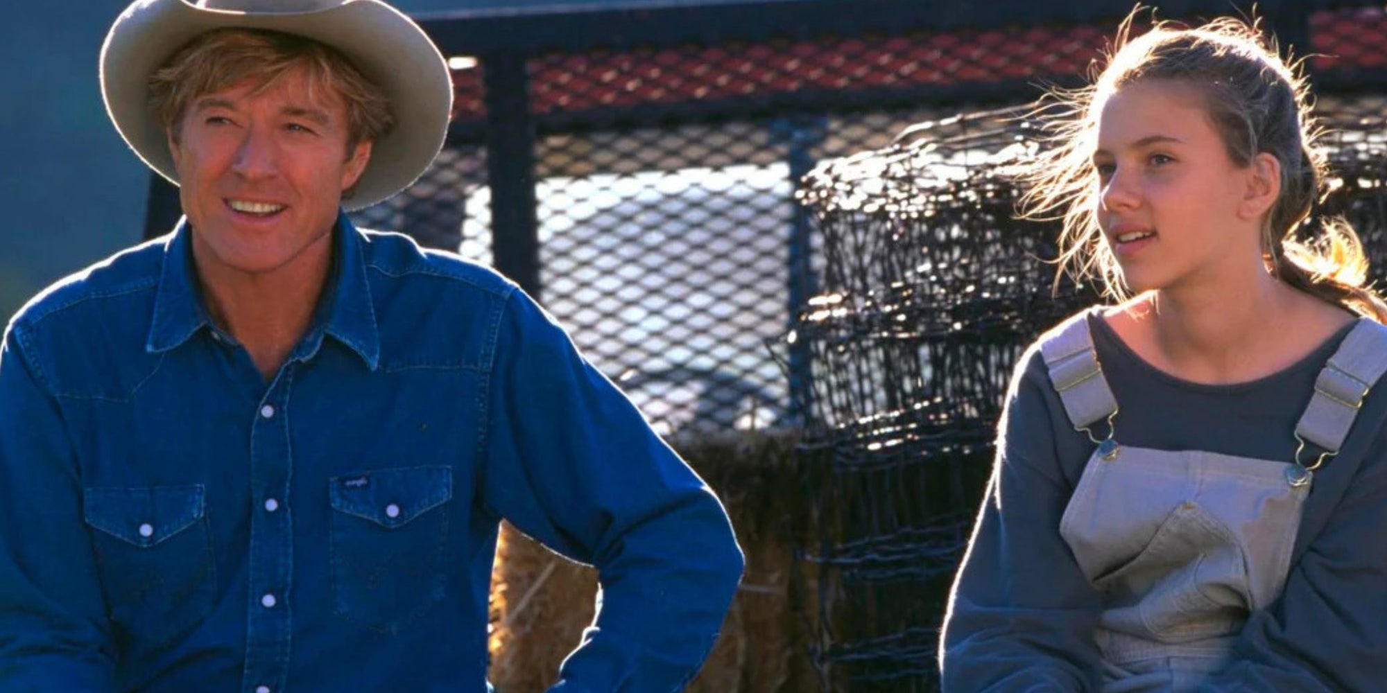 Tom Booker (Robert Redford) et Grace MacLean (Scarlett Johansson) dans L'Homme qui murmurait à l'oreille des chevaux. 