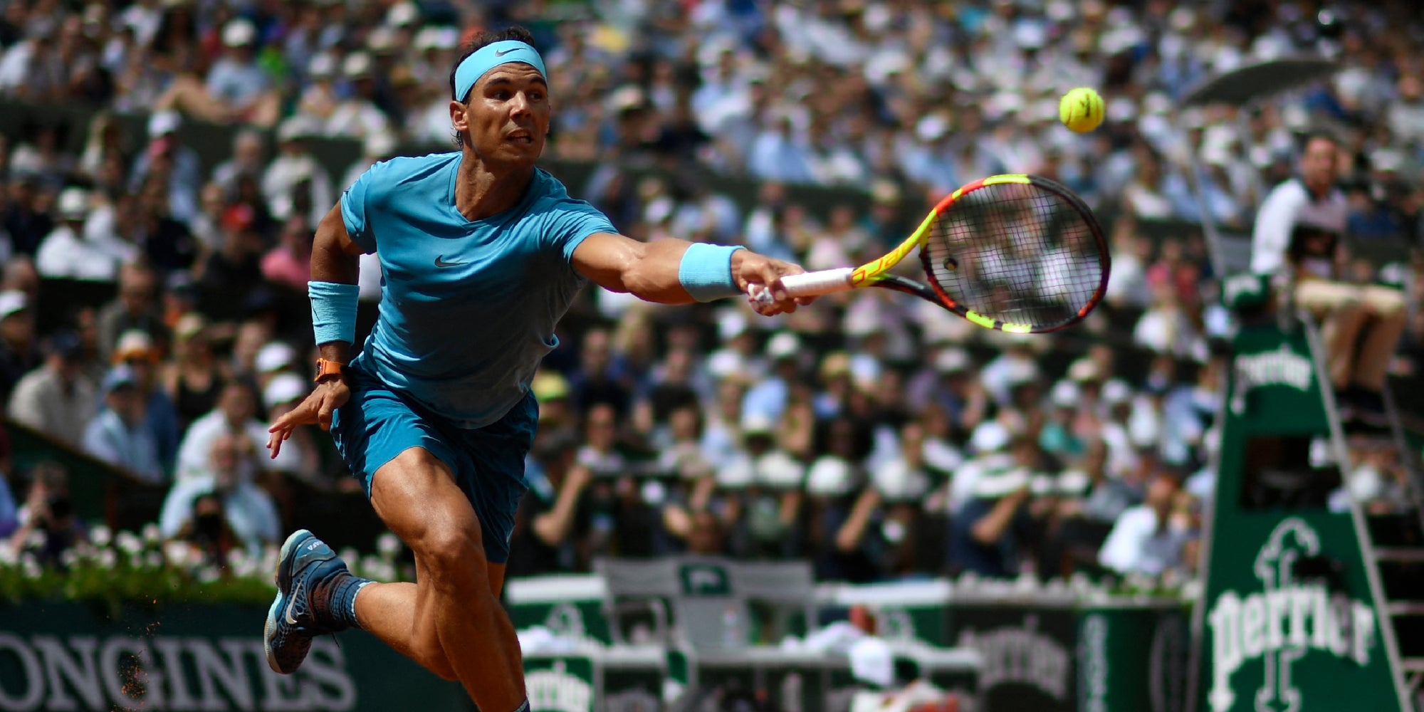Rafael Nadal lors de son match contre Richard Gasquet à Roland-Garros, le 2 juin 2018 à Paris