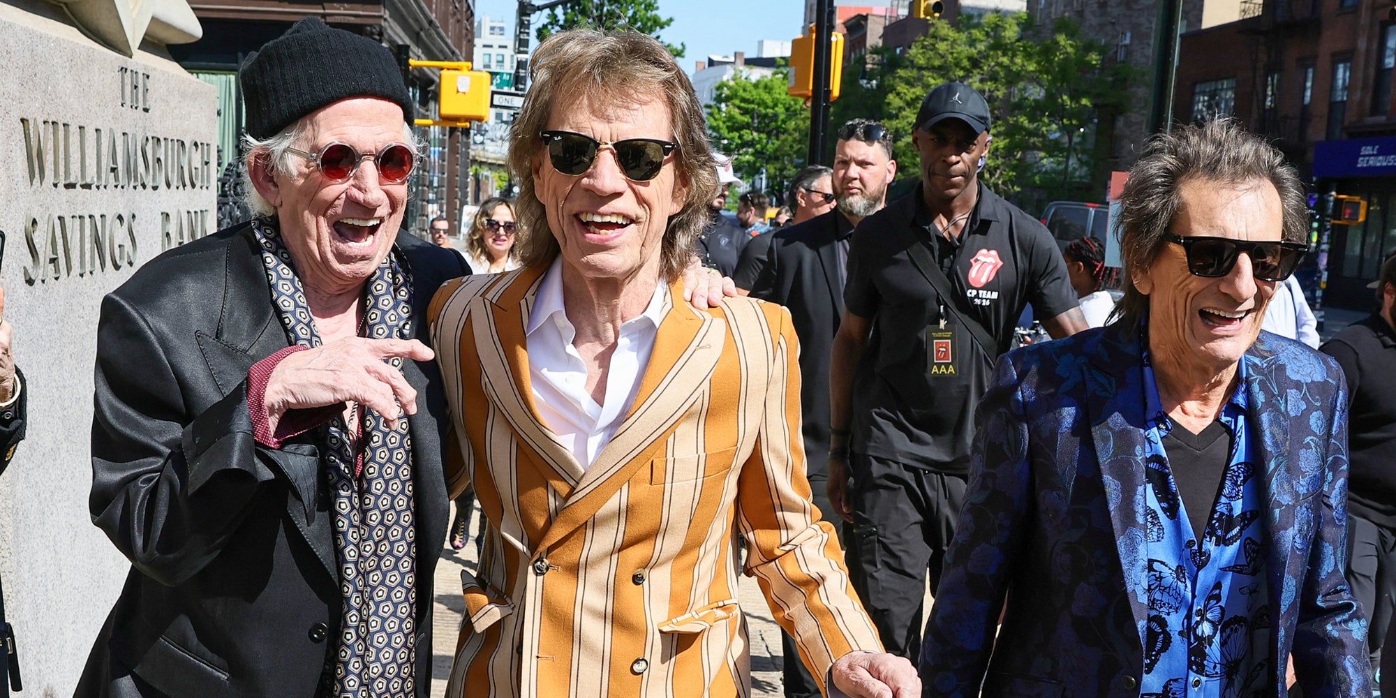 Keith Richards, Mick Jagger et Ronnie Wood des Rolling Stones au lancement de leur nouvel album "Foreign Tongues" au Weylin, le 5 mai 2026 à Brooklyn, New York.