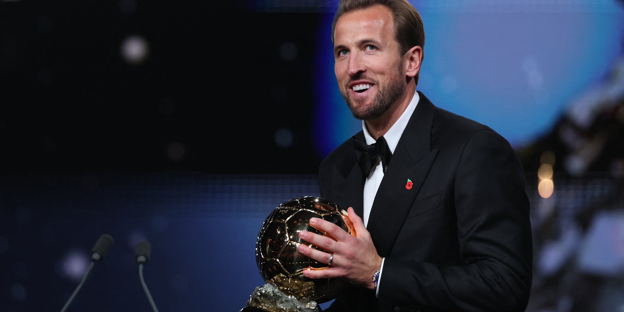 Harry Kane lors de la cérémonie de remise des prix du Ballon d'Or France Football 2026, qui s'est tenue au Palladium Theatre de Londres, le 26 octobre 2026. 