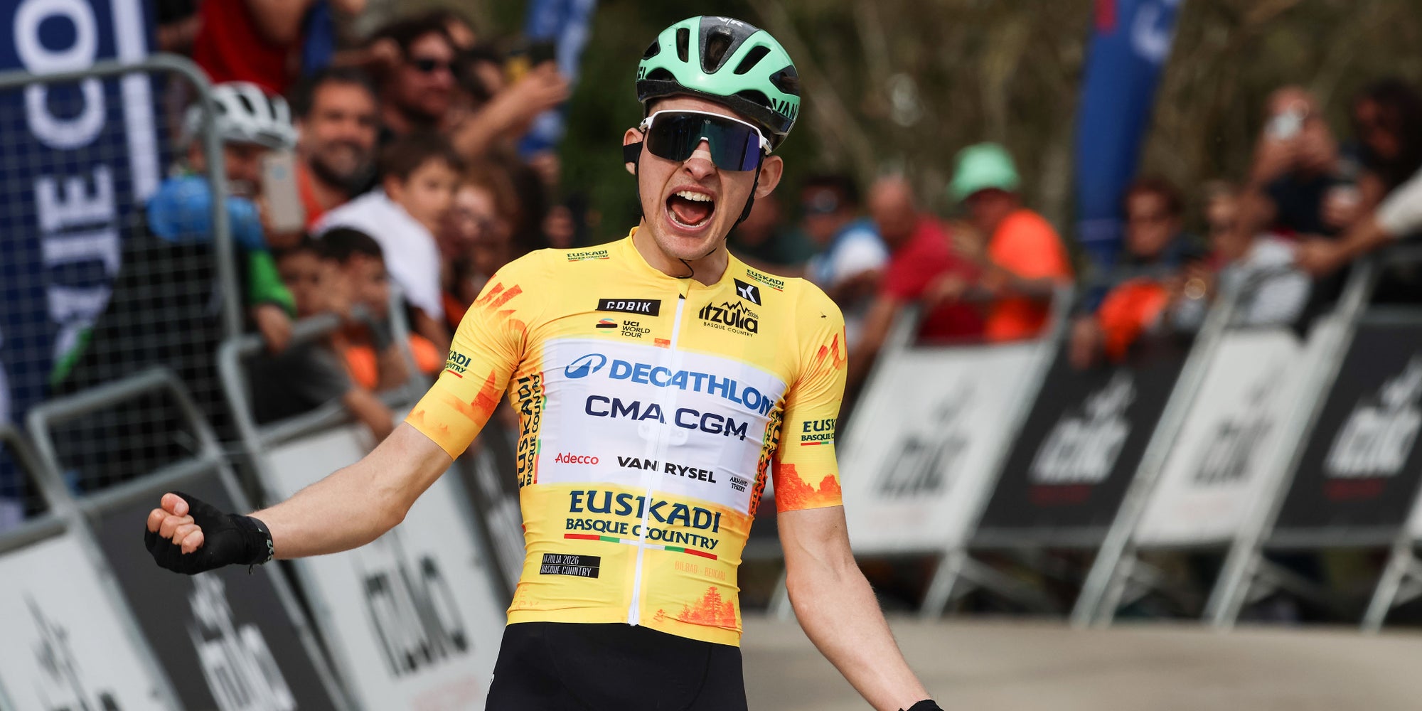 Paul Seixas (France) remporte la 2e étape de l'Itzulia Basque Tour, qui s'est terminée à Lekunberi