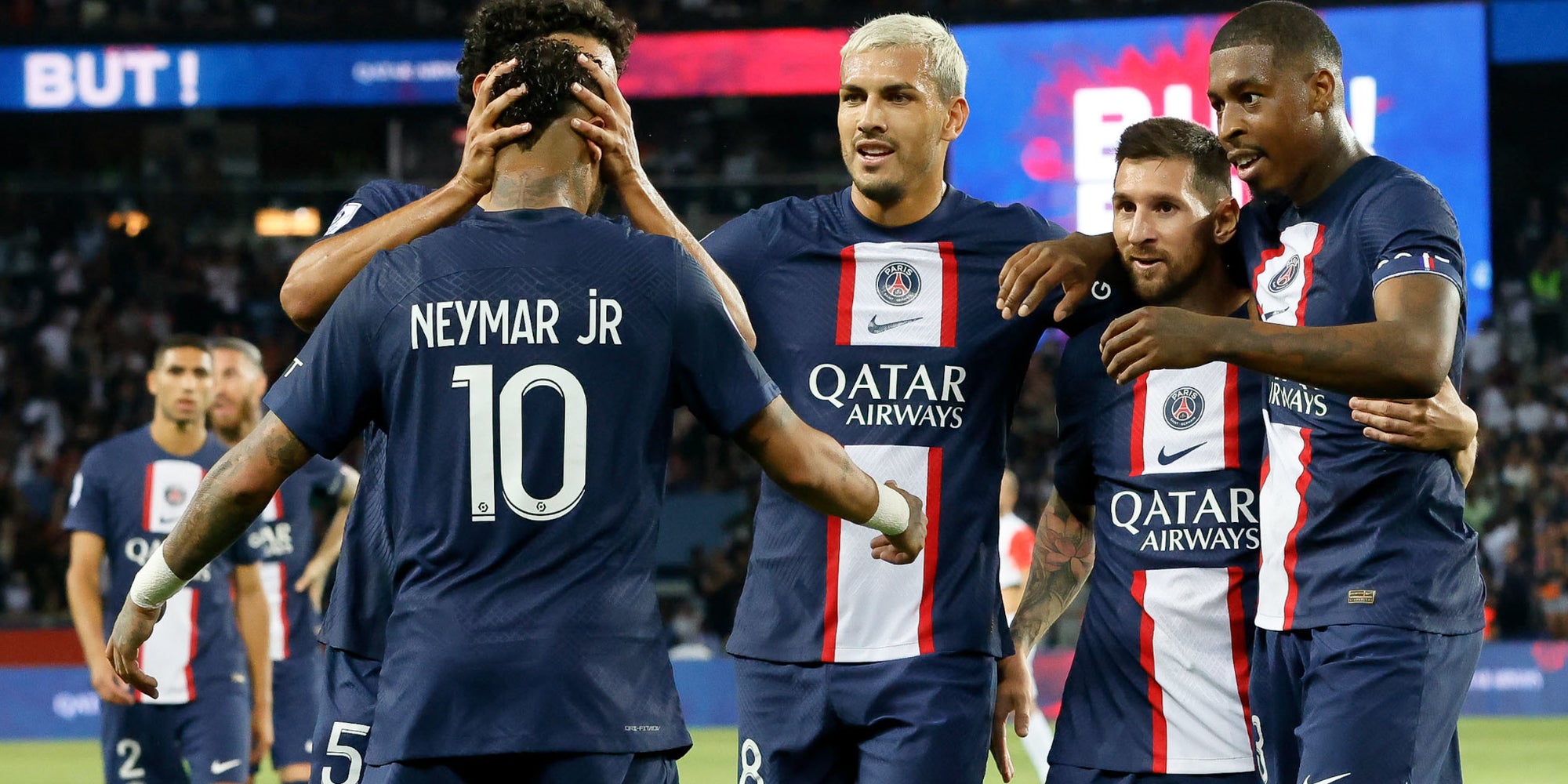 Les joueurs du PSG lors du match de Ligue 1 contre Montpellier, le 13 août 2022 au Parc des Princes, Paris