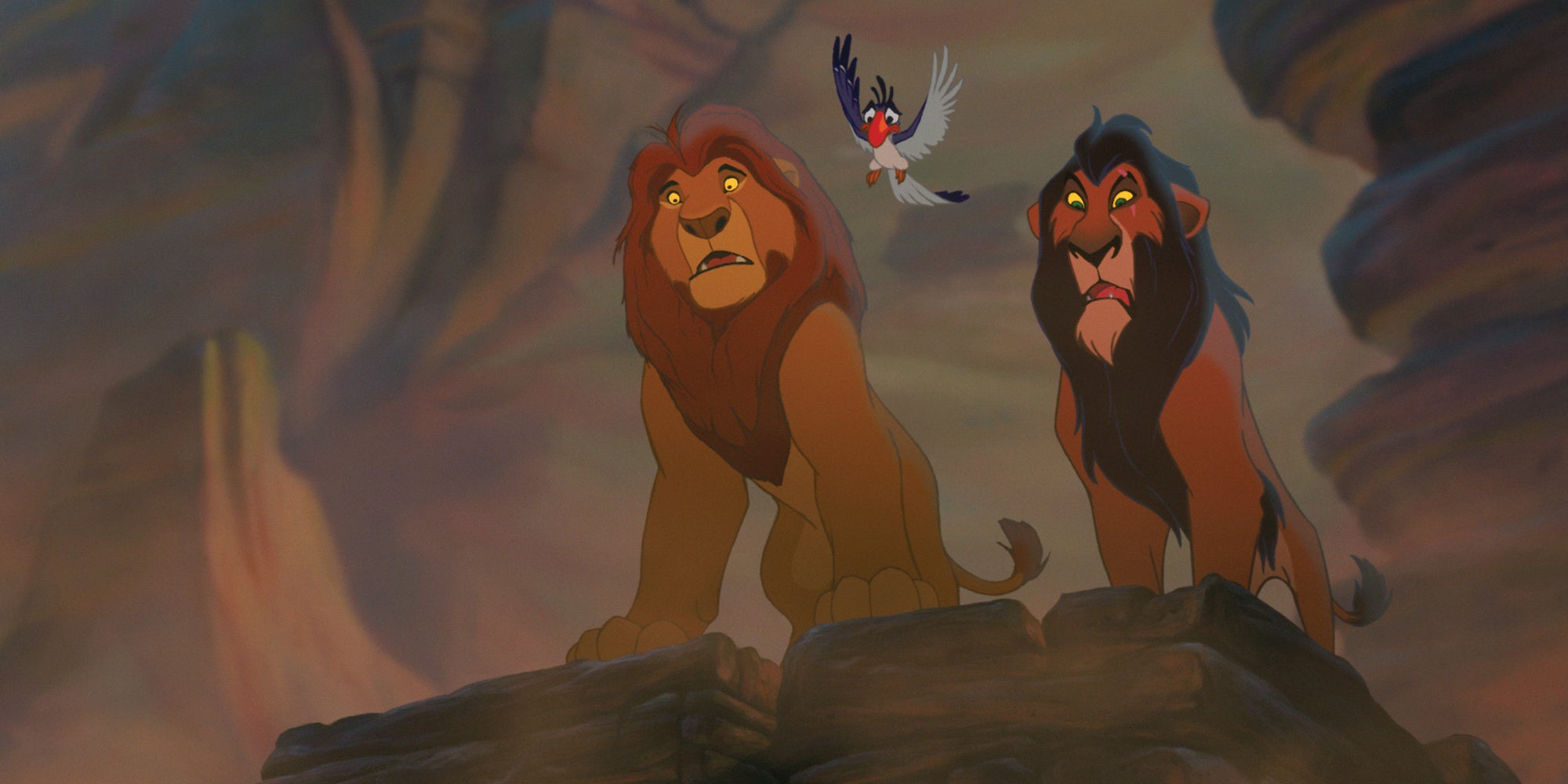 Mufasa, Zazu et Scar dans "Le Roi Lion". 