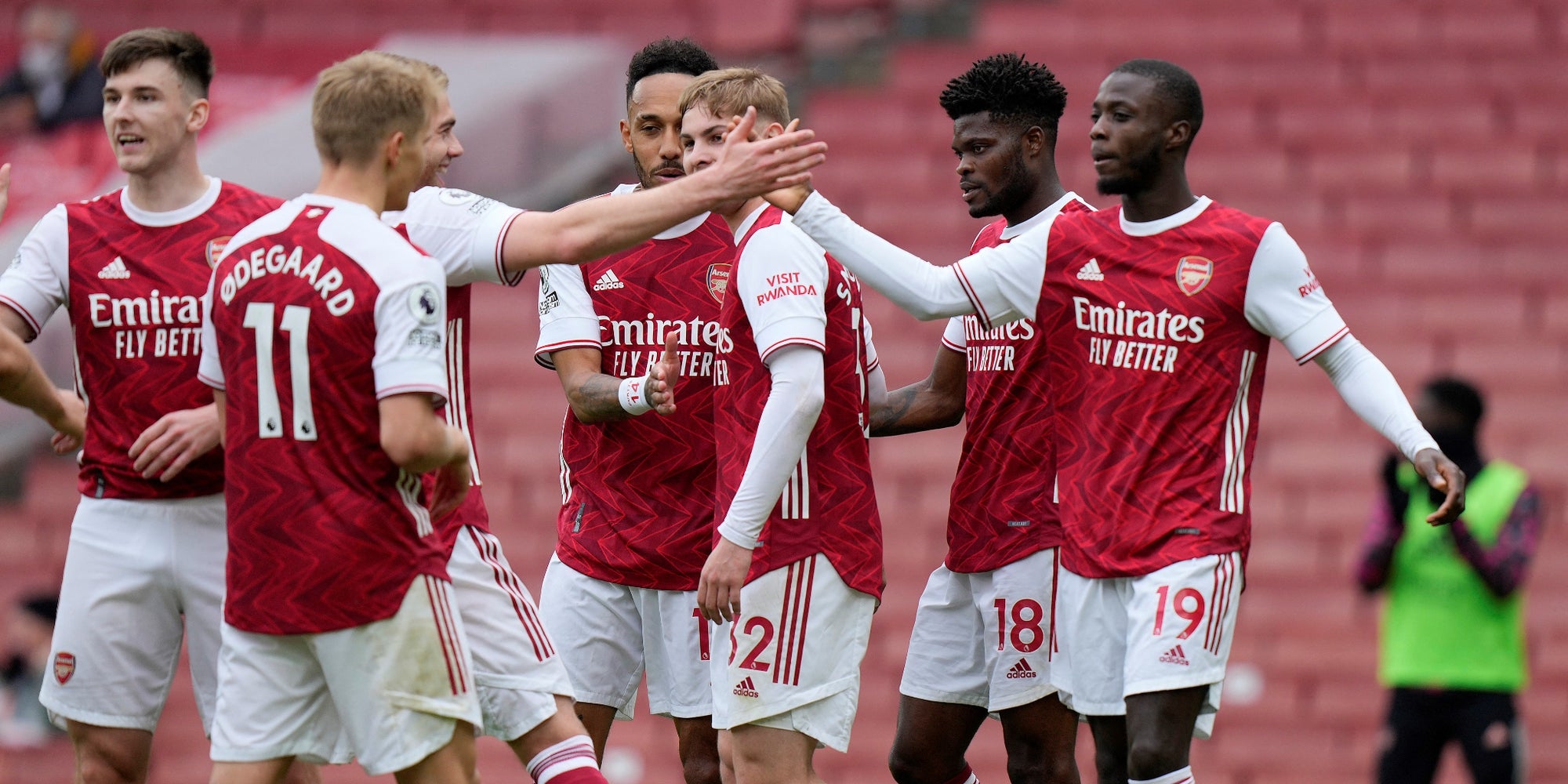 Les joueurs d'Arsenal lors d'un match de Premier League contre Brighton & Hove Albion, à Londres, le 23 mai 2021.
