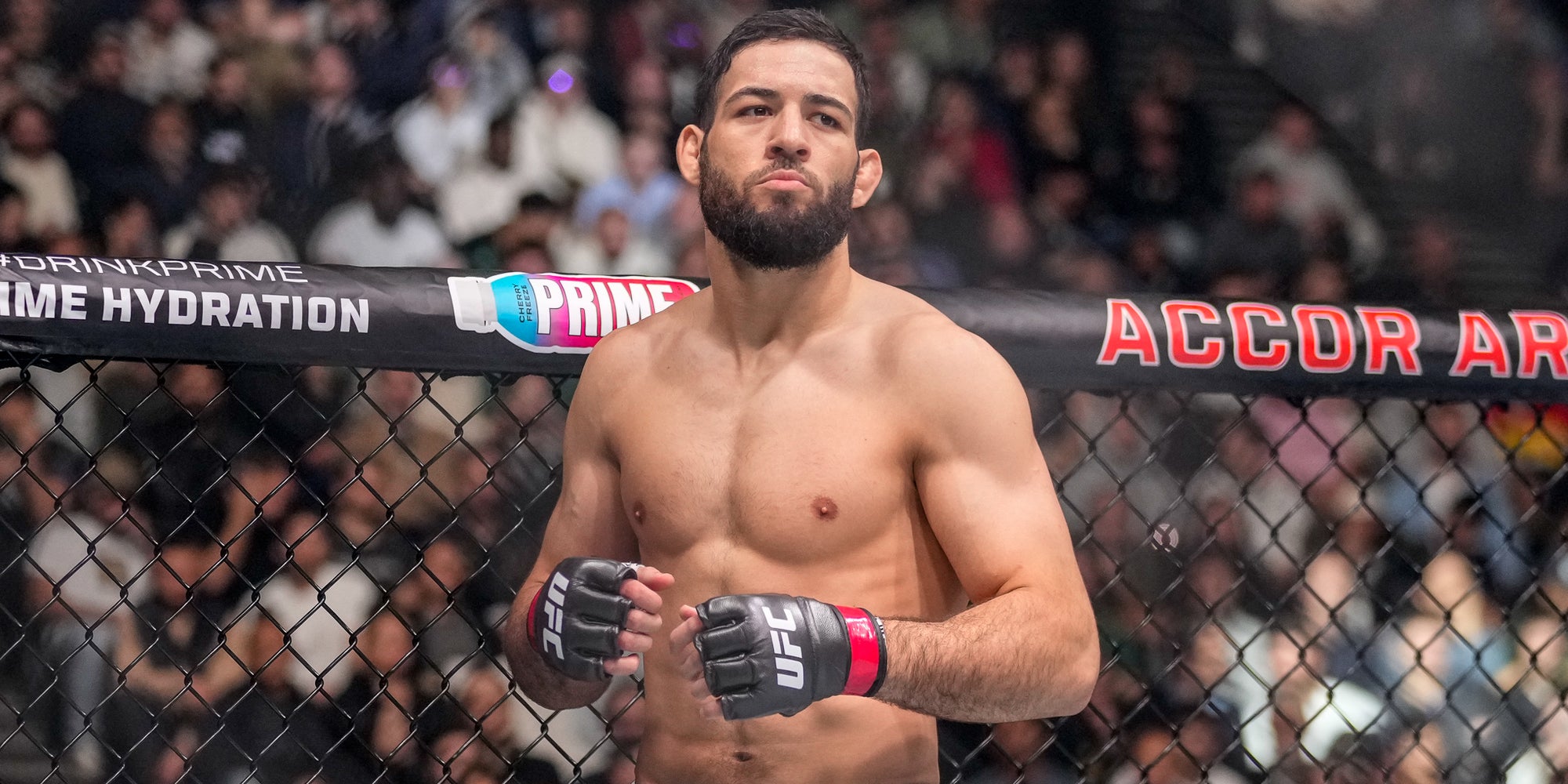 Nassourdine Imavov lors de son combat face à Brendan Allen, le 28 septembre 2024 à l’Accor Arena (Paris).