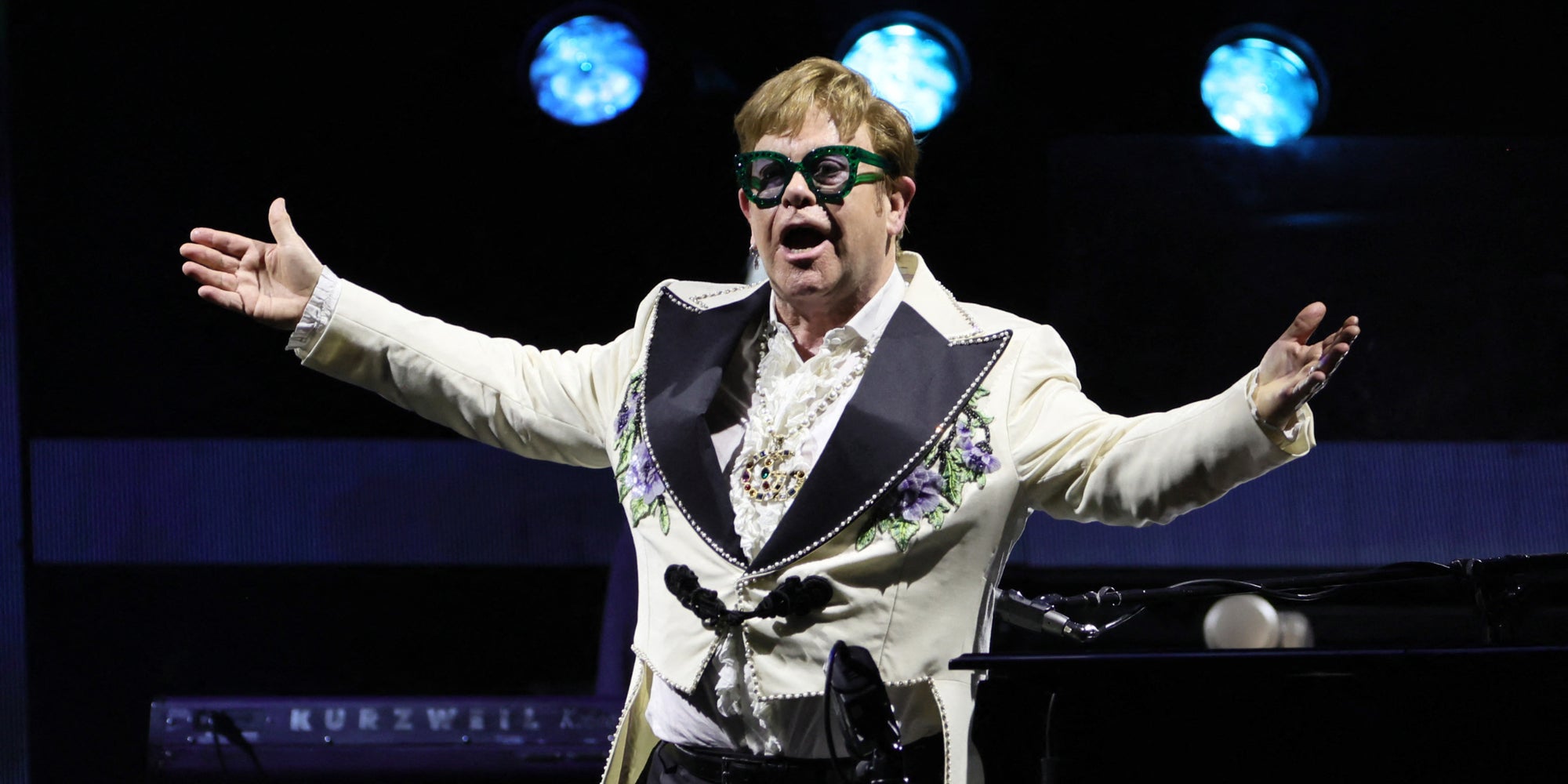 Elton John se produit au MetLife Stadium le 23 juillet 2022 à East Rutherford, New Jersey.
