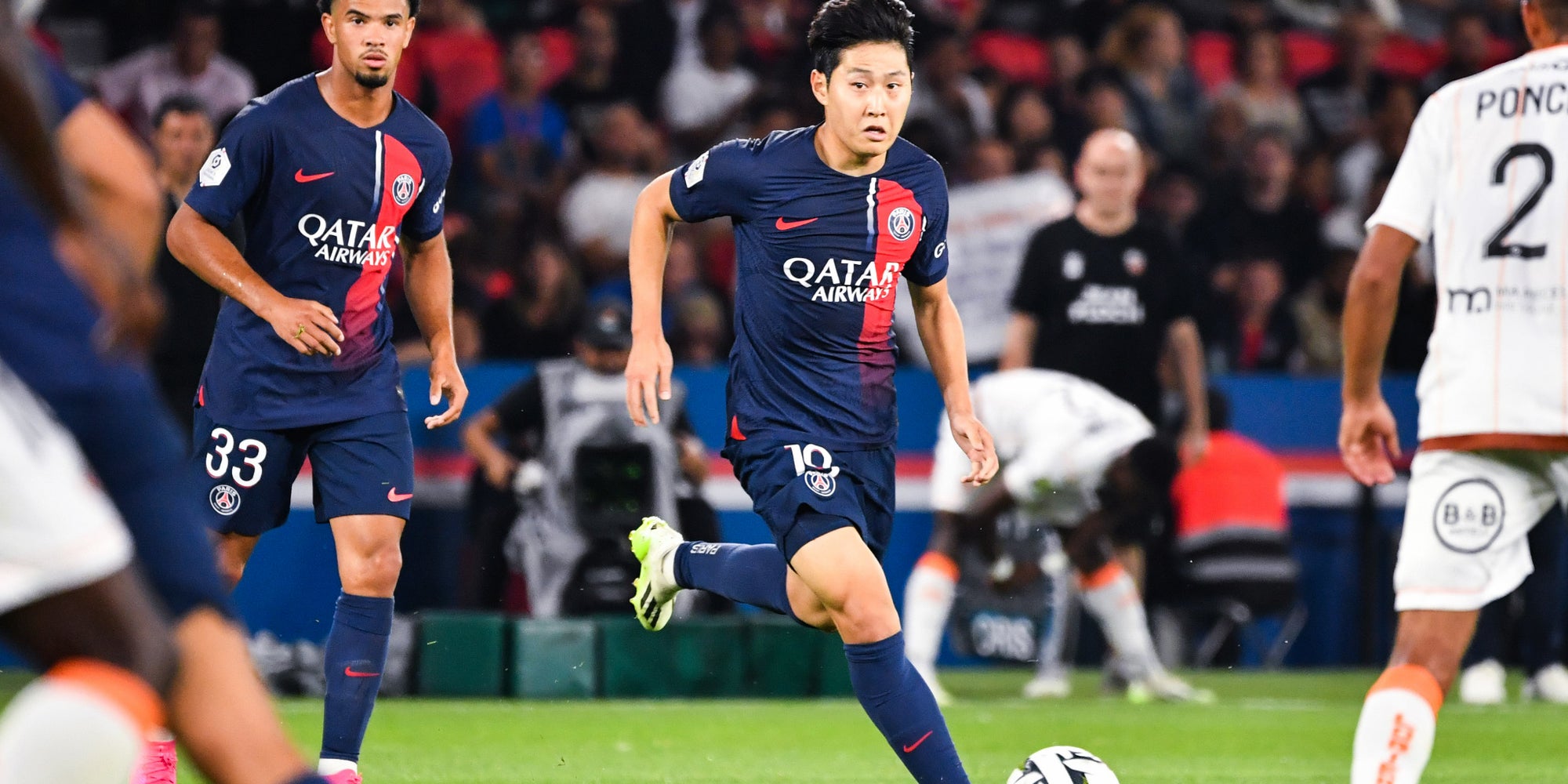 La nouvelle recrue du PSG Kang-in Lee lors du premier match de la saison 2023-24 de Ligue 1 face à Lorient, le 12 août dernier au Parc des Princes (Paris).