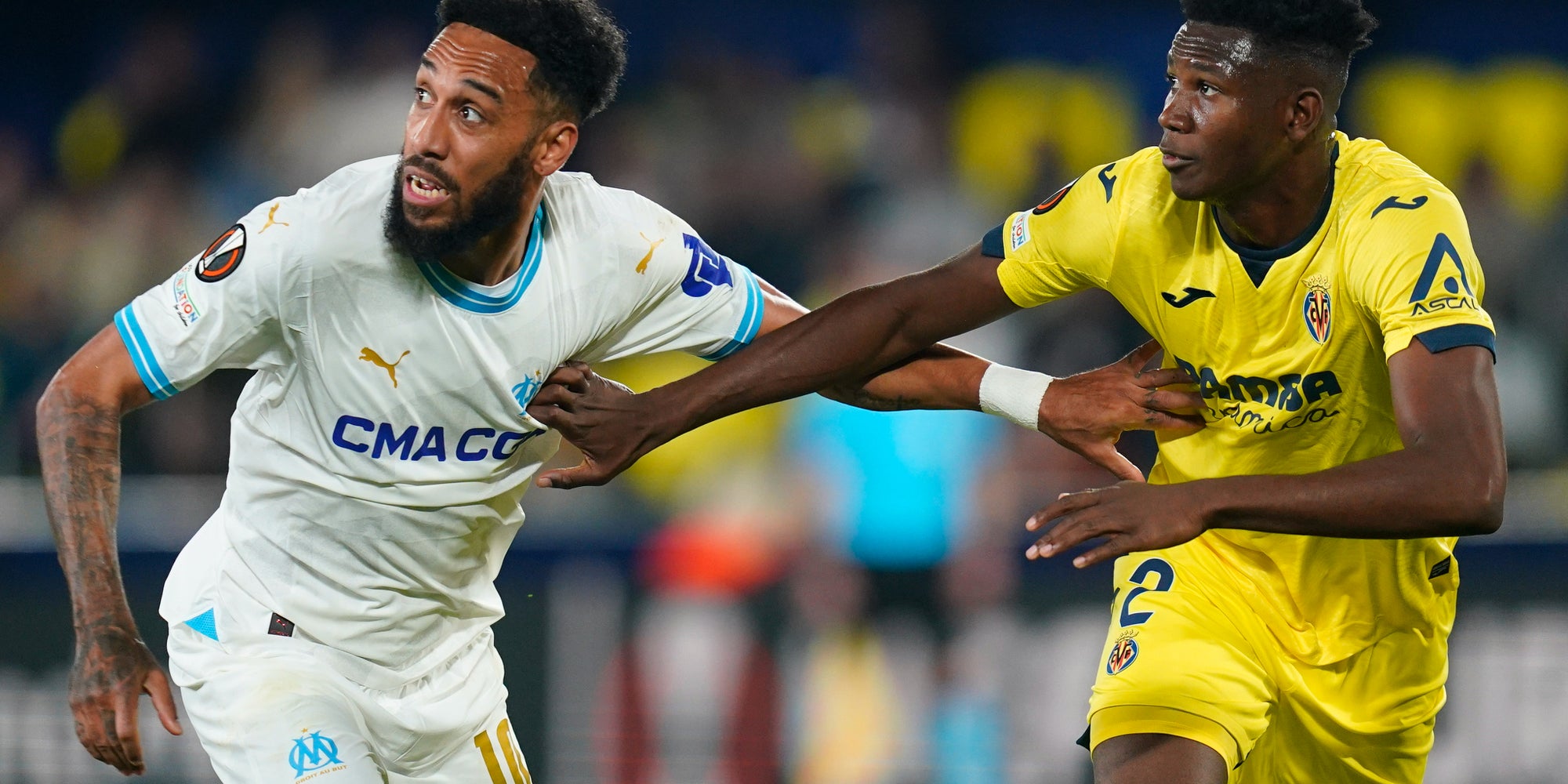Pierre-Emerick Aubameyang lors des 8e de finale retour entre Villarreal et l'OM, le 14 mars 2024 au Stade La Ceramica (Villarreal). 