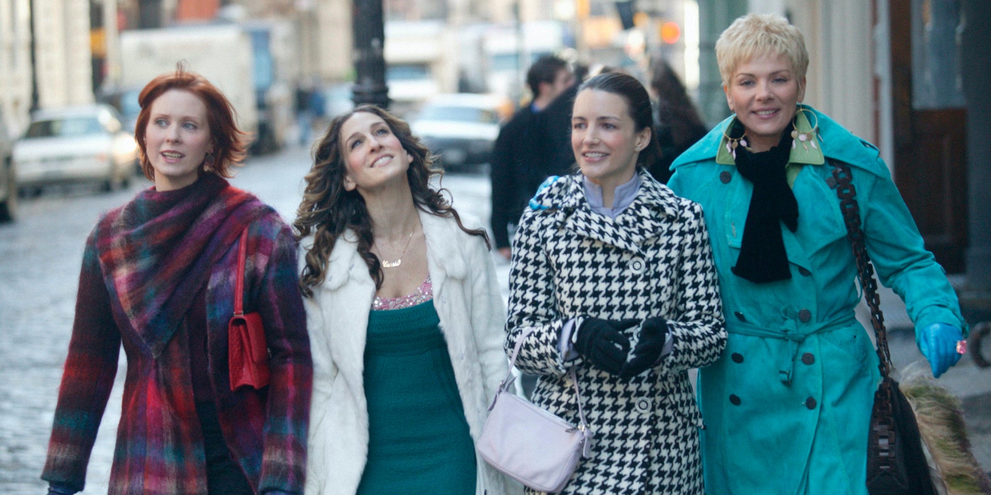 Cynthia Nixon (Miranda), Sarah Jessica Parker (Carrie), Kristin Davis (Charlotte) et Kim Cattrall (Samantha) dans l'ultime épisode de Sex and the City...