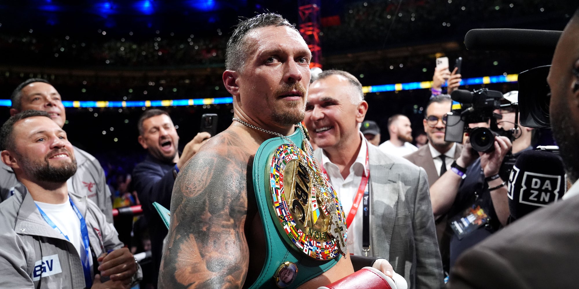 Oleksandr Usyk après sa victoire contre Daniel Dubois, le 19 juillet 2025 au Wembley Stadium (Londres).
