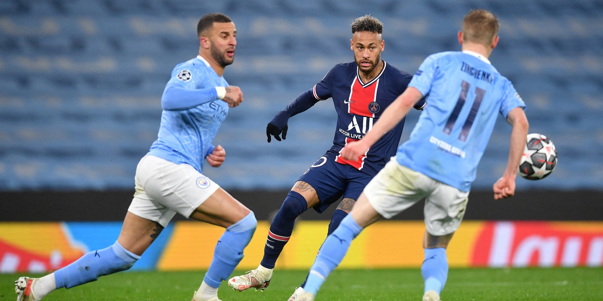 Manchester City-PSG en demi-finale de la Ligue des Champions 2020-21, le 4 mai 2021 à l'Etihad Stadium, Manchester