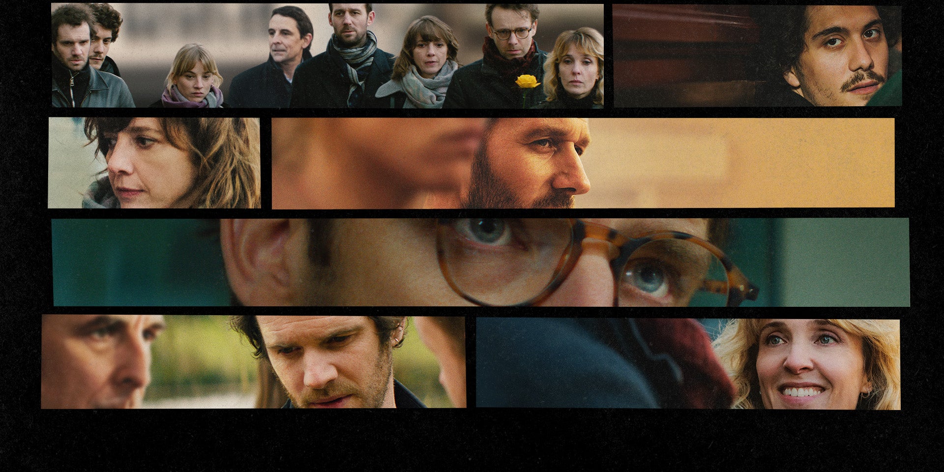 Benjamin Lavernhe, Anne Steffens, Félix Moati, Antoine Reinartz, Cédric Eeckhout, Thomas Goldberg et Alix Poisson dans la série "Des vivants". 