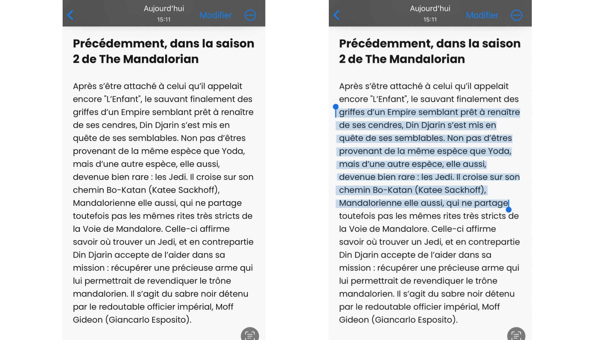 Première option pour copier-coller du texte depuis une photo