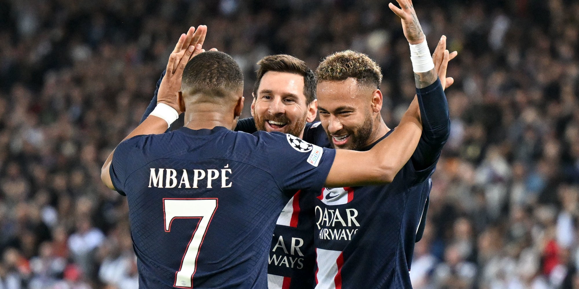 Le trio Mbappé - Neymar - Messi lors du match opposant le PSG et le Maccabi Haifa, au Parc des Princes, le 25 octobre dernier 