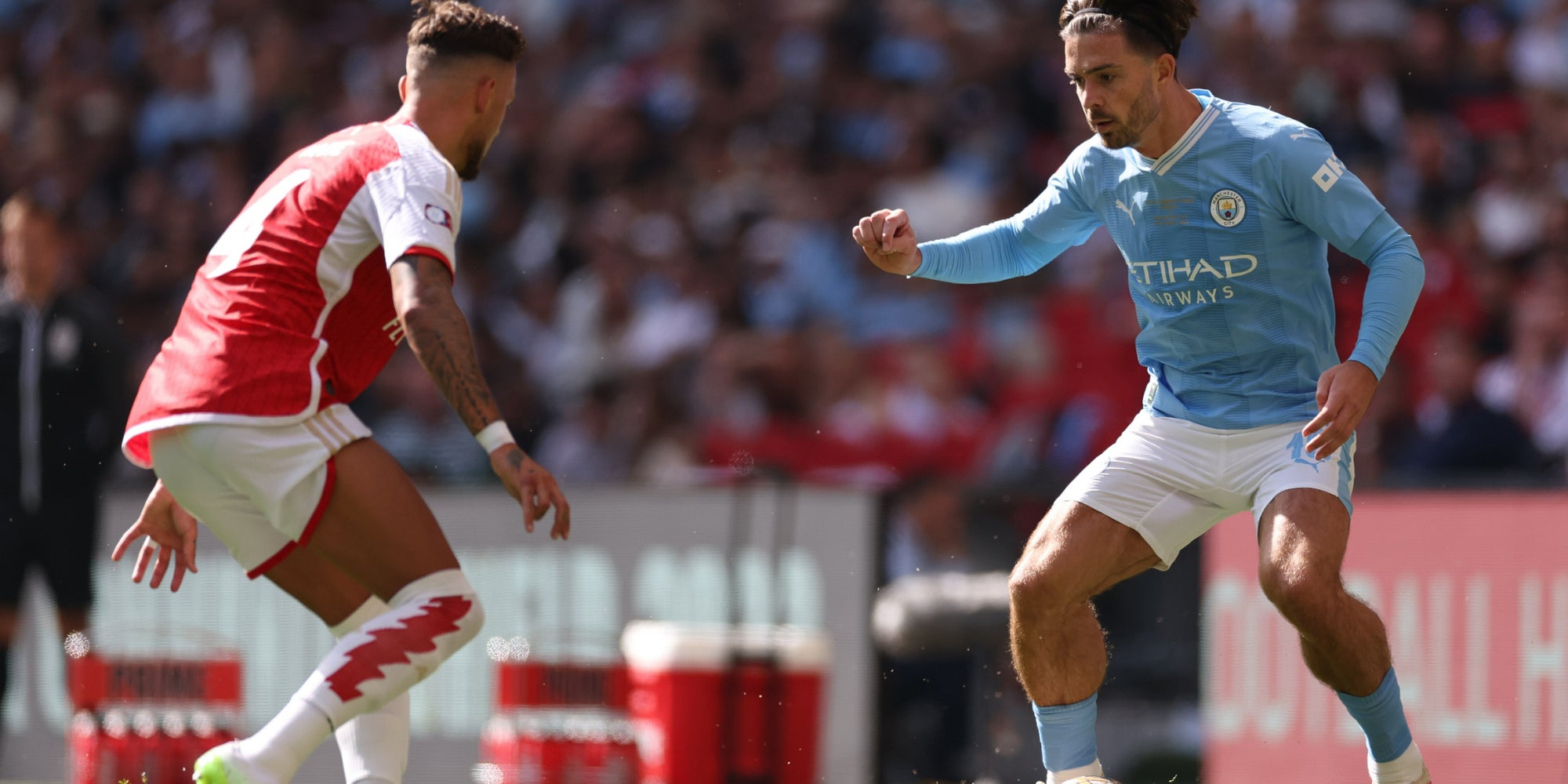 Jack Grealish en action lors de la finale du Community Shield entre Manchester City et Arsenal, le 6 août dernier au Stade de Wembley (Londres).