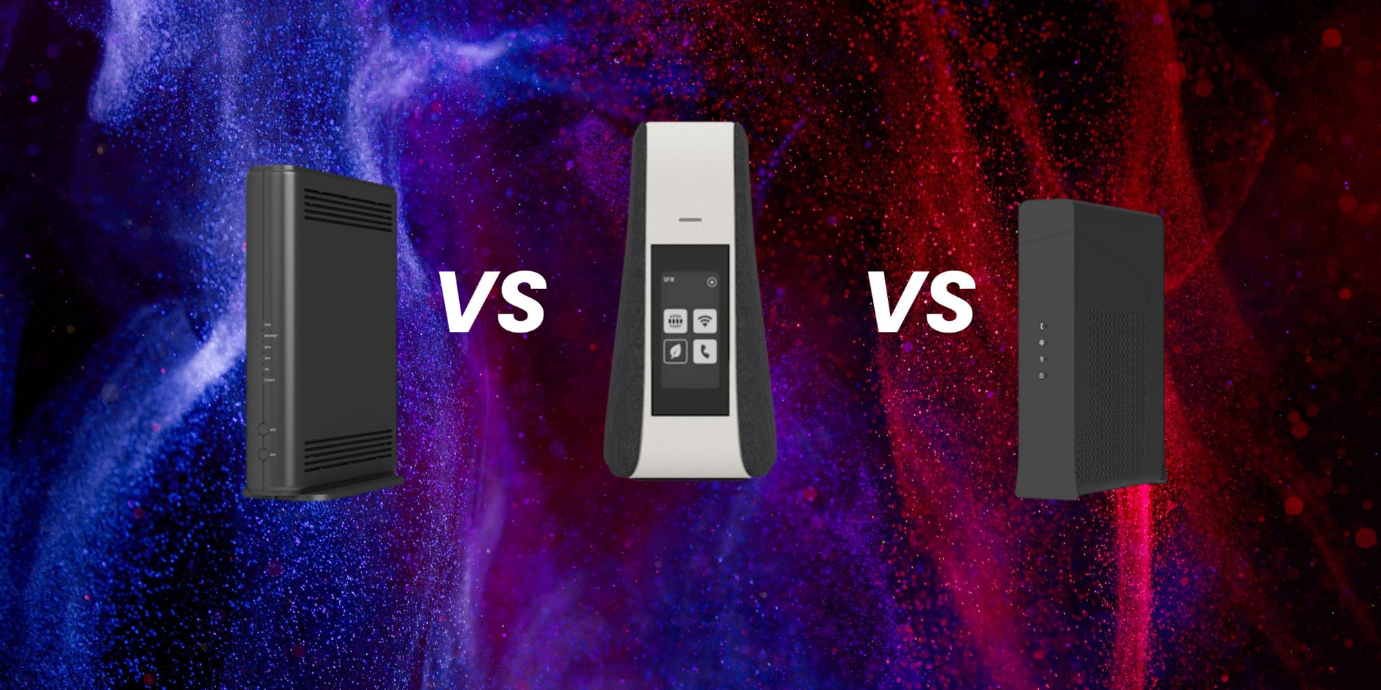 Comparatif entre la SFR Box 7 (à droite), la SFR Box 8 (à gauche) et la SFR Box 10+ (au milieu)