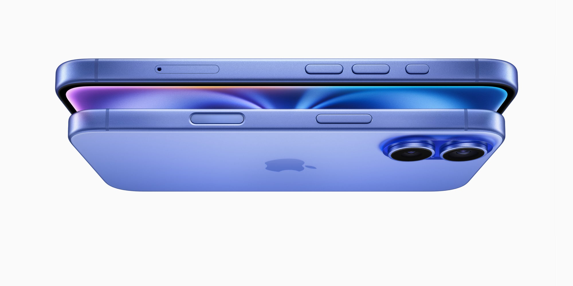 Les nouveaux iPhone 16 (6,1 pouces) et iPhone 16 Plus (6,7 pouces).