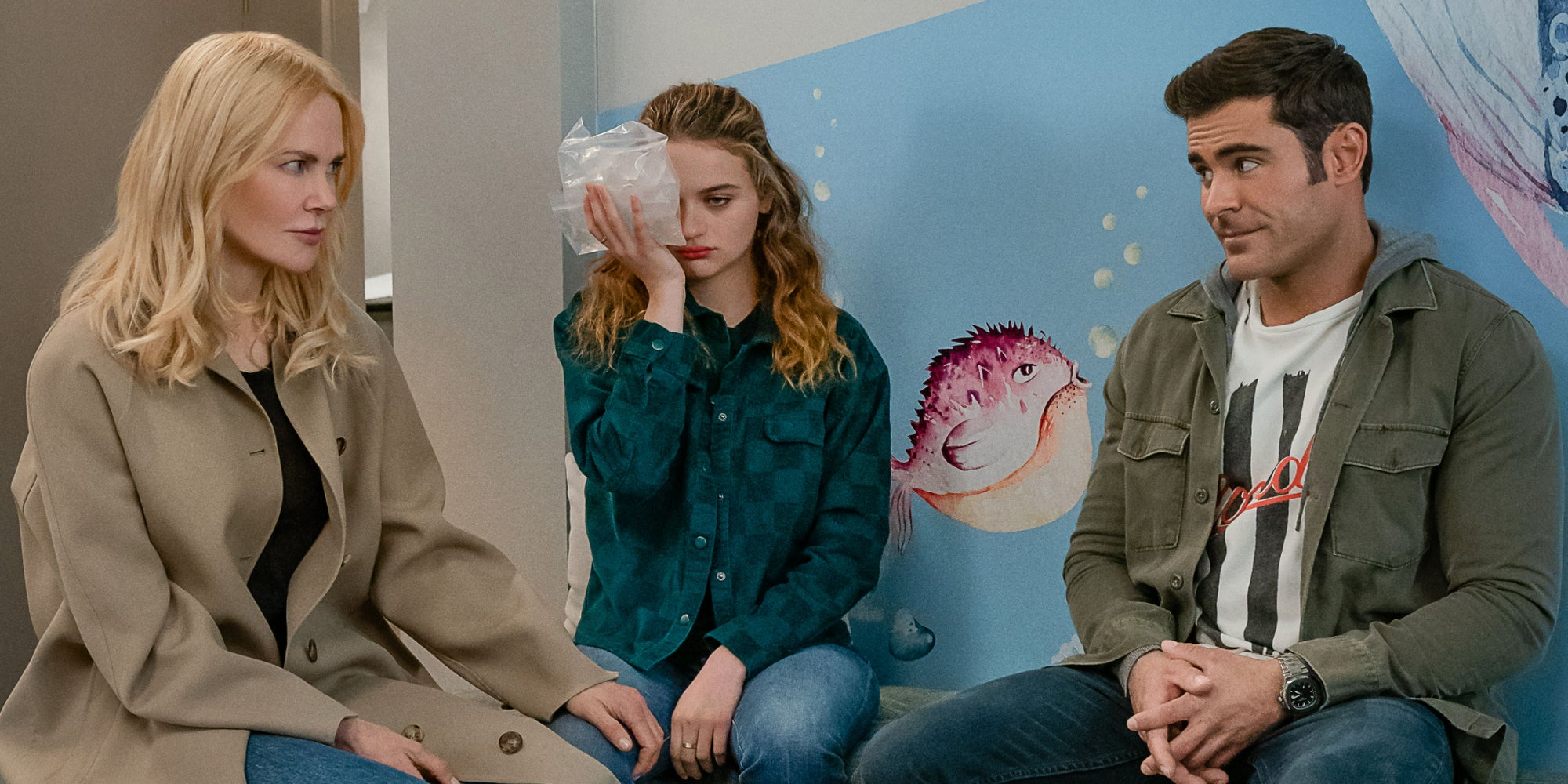 Nicole Kidman (Brooke Harwood) Joey King (Zara Ford) et Zac Efron (Chris Cole) sont les têtes d'affiche du film "Les Dessous de la famille" sur Netflix. 