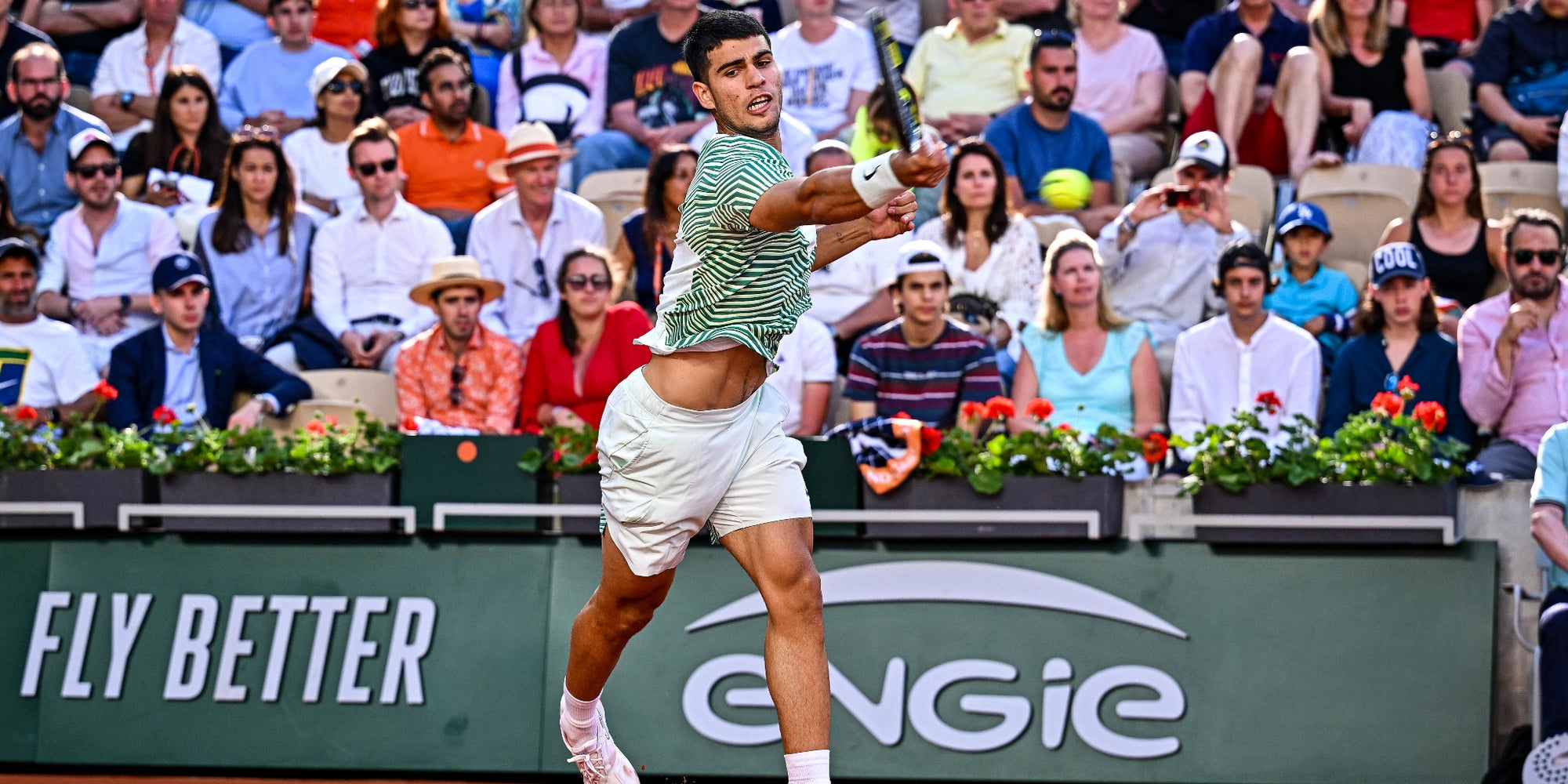 Carlos Alcaraz lors du 1er tour de Roland-Garros, le 29 mai 2023 à Paris.