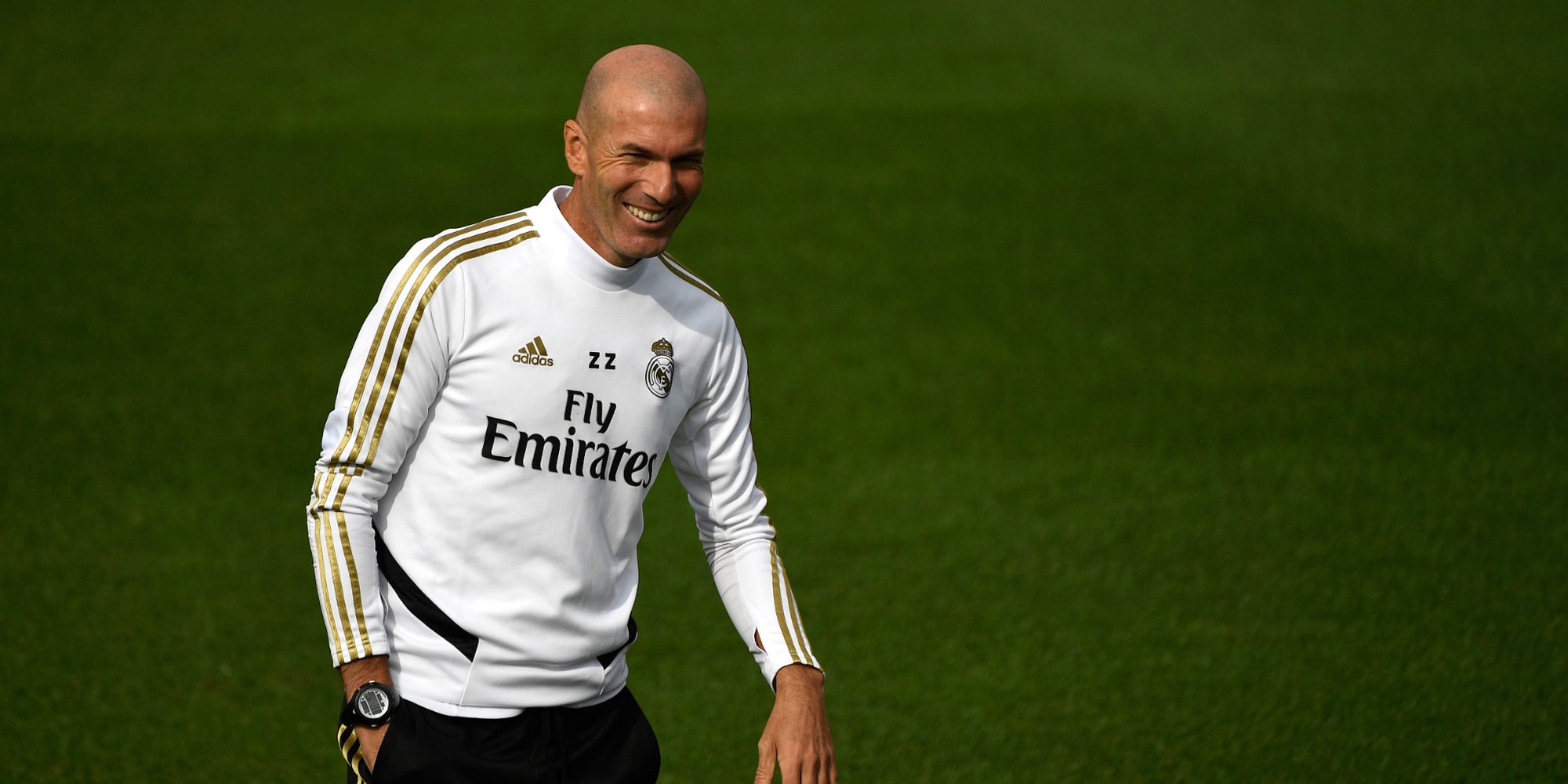 Zinédine Zidane à l'entraînement avant un match Real Madrid - Séville FC, à Valdebebas, le 21 septembre 2019.