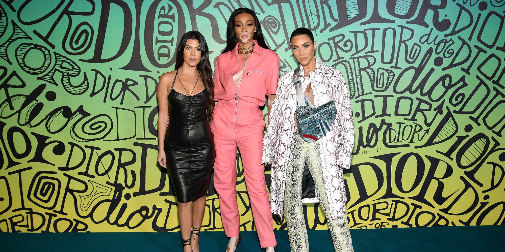 Kourtney Kardashian, Winnie Harlow et Kim Kardashian West au défilé Dior Homme Automne 2020, le 3 décembre 2019 à Miami, Floride