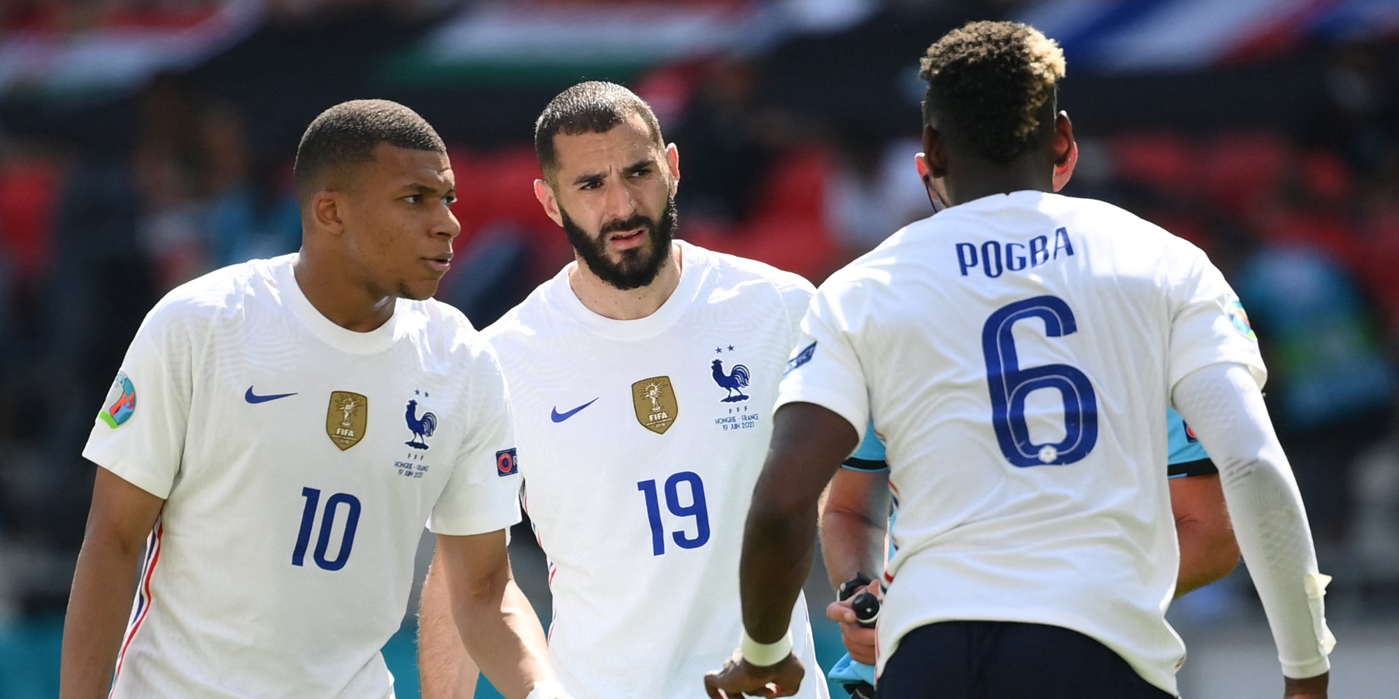 Les joueurs de l'équipe de France contre la Hongrie à l'Euro 2020, le 19 juin 2021 à Budapest