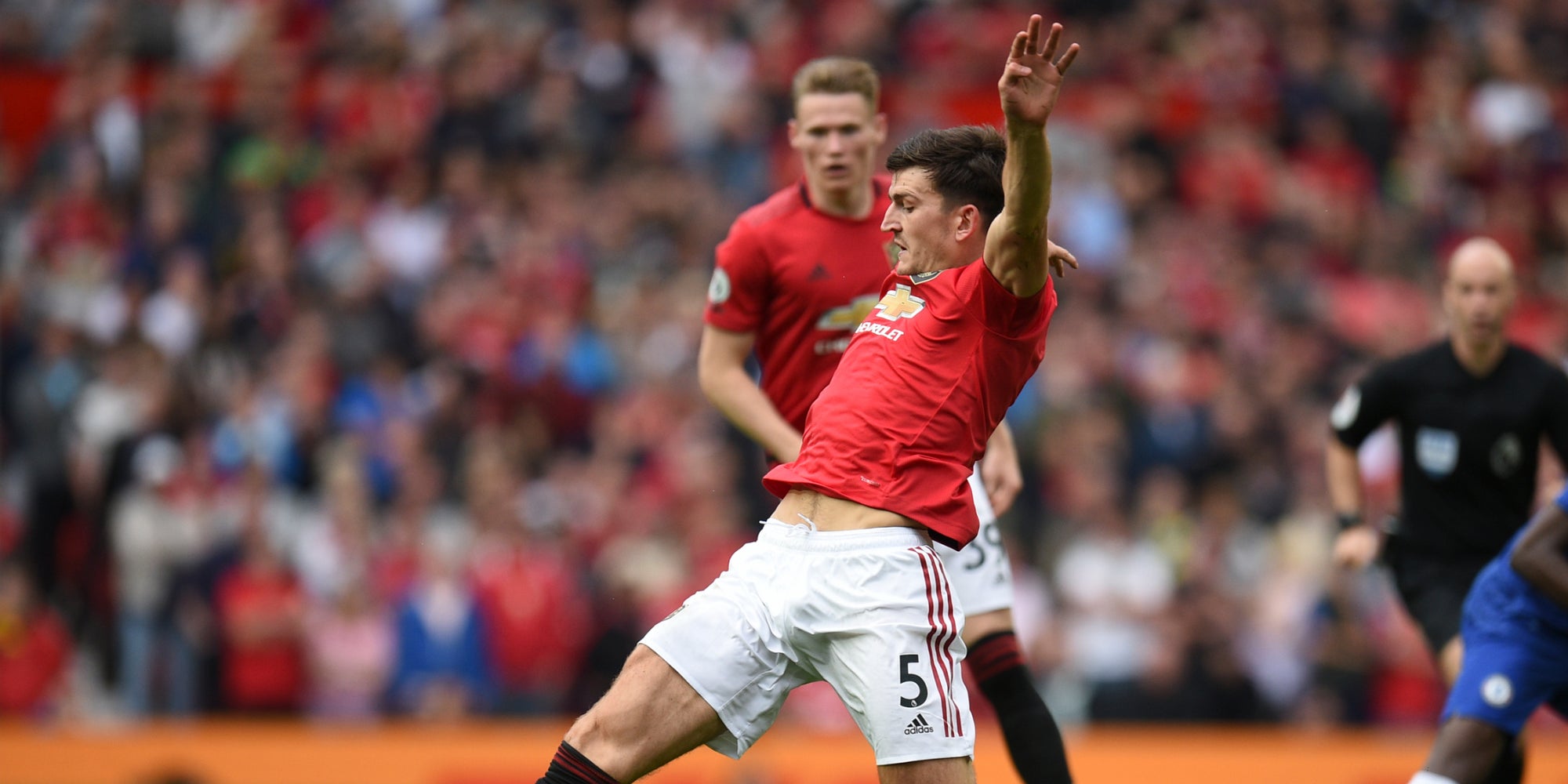 Harry Maguire durant son premier match pour Manhester United à Old Trafford, face à Chelsea.
