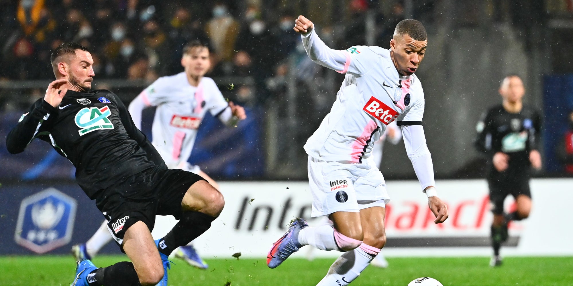 Kylian Mbappé lors du match Vannes - PSG, pour les 16èmes de finale de Coupe de France, à Vannes, le 3 janvier 2022.