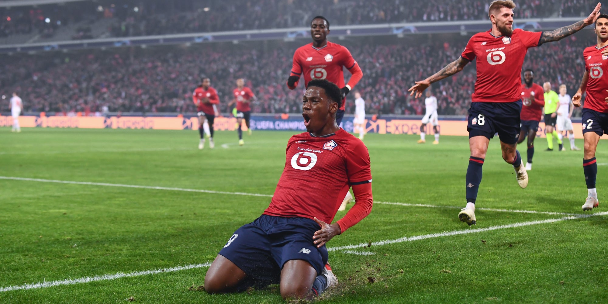 Jonathan David pendant la rencontre LOSC - RB Salzbourg en phase de groupes de Ligue des Champions, au Stade Pierre Mauroy à Lille, le 23 novembre 2021.