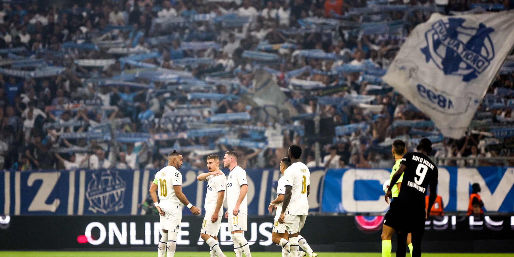 Les joueurs de l'OM lors du match de Ligue des Champions contre l'Eintracht Francfort, le 19 septembre 2022 au stade Vélodrome