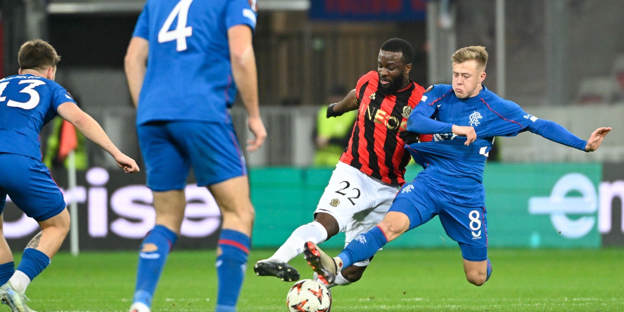 Tanguy Ndombele lors du match entre Nice et les Glasgow Rangers, le 28 novembre 2024 à l'Allianz Riviera (Nice).