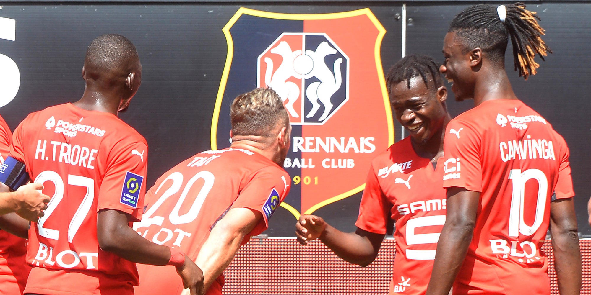 Les joueurs du Stade Rennais lors de leur match contre le RC Lens, le 8 août 2021 au Roazhon Park, Rennes