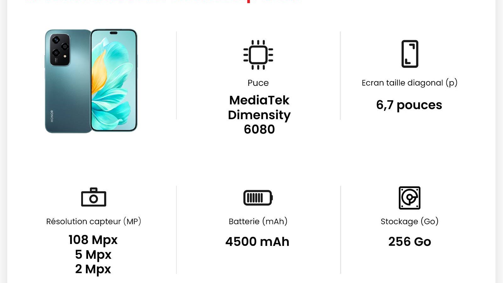 Voici les principales caractéristiques du nouveau HONOR 200 Lite.