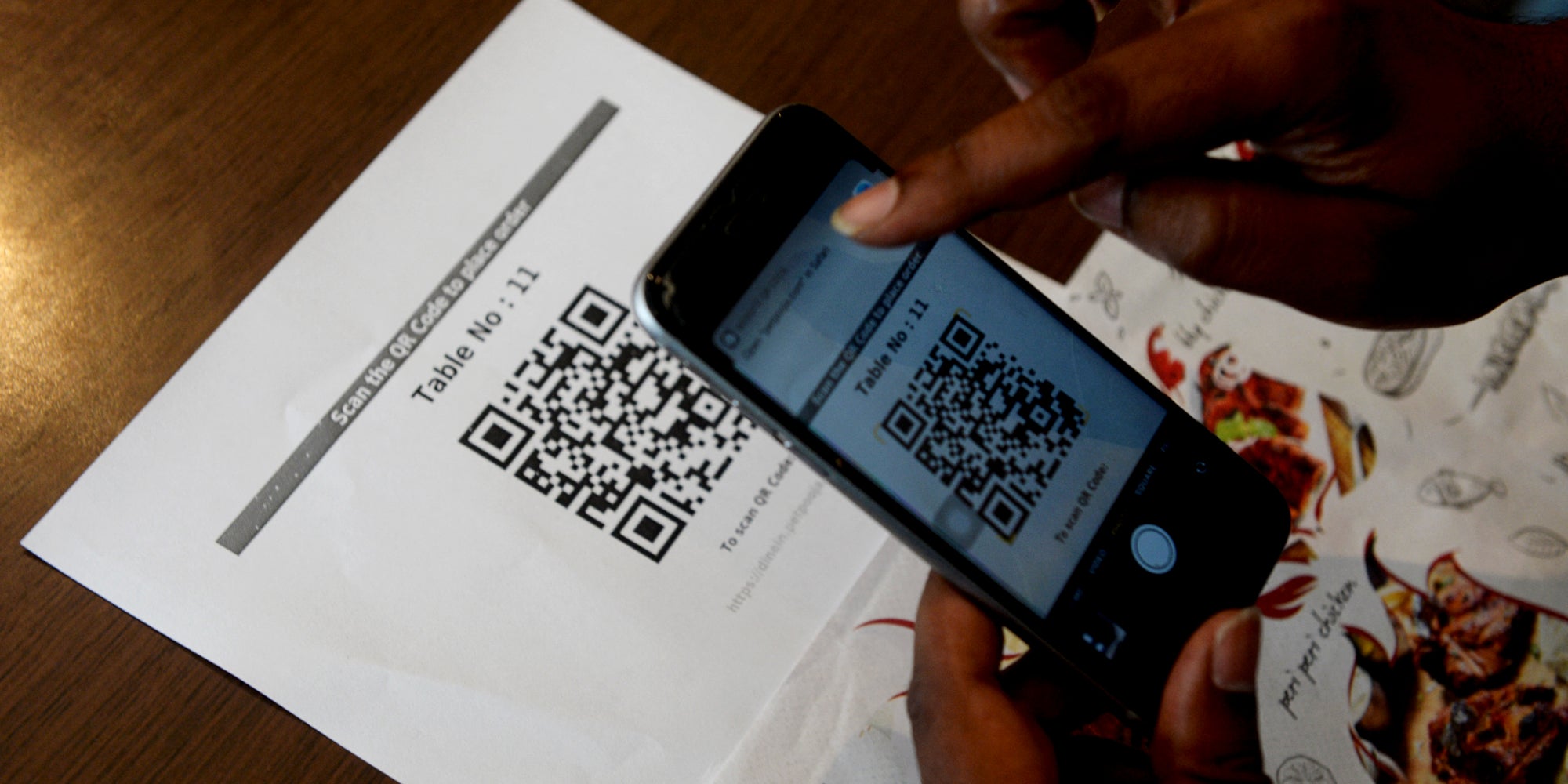 Le QR Code d'un restaurant pour accéder à sa carte directement sur smartphone,  à Chennai, en Inde, le 8 juin 2020.