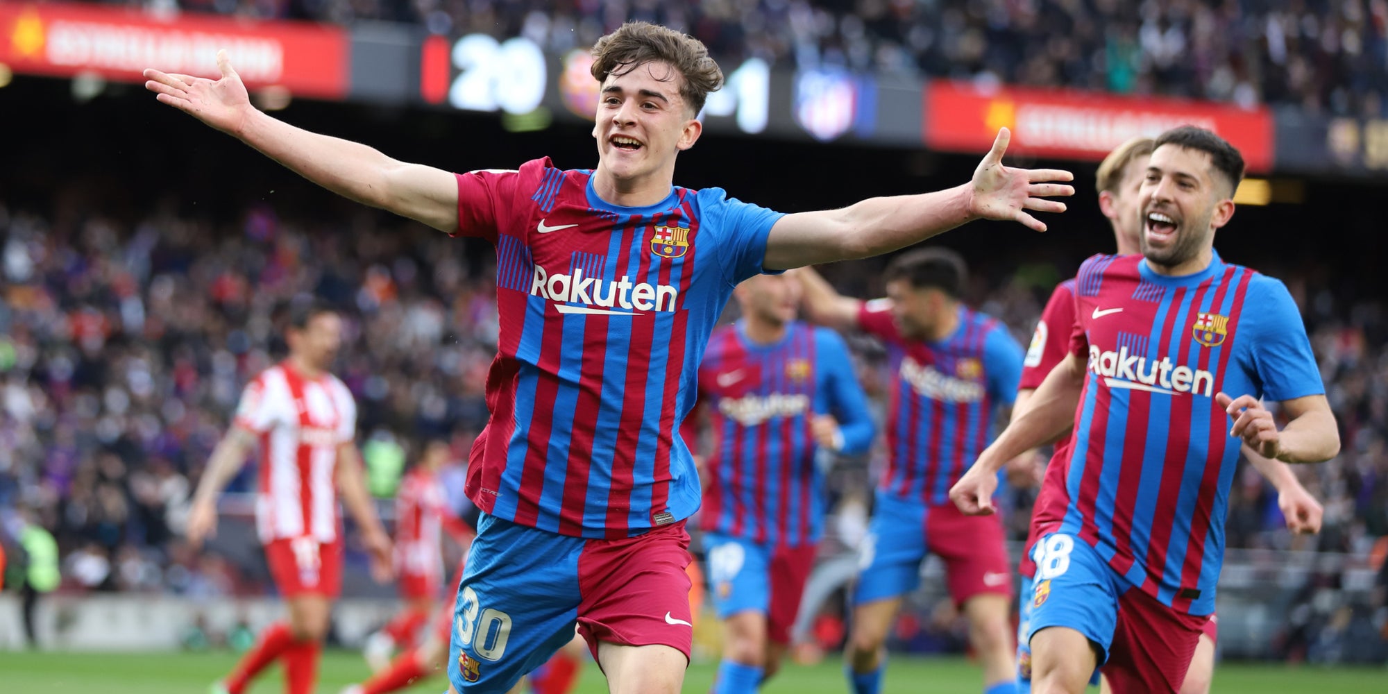 Les joueurs de Barcelone lors du match de Liga contre l'Atlético de Madrid, le 6 février 2022 au Nou Camp de Barcelone, Catalogne