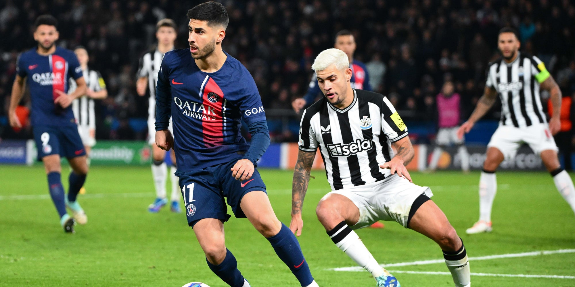 Marco Asensio lors du match entre le PSG et Newcastle, le 28 novembre 2023 au Parc des Princes (Paris). 