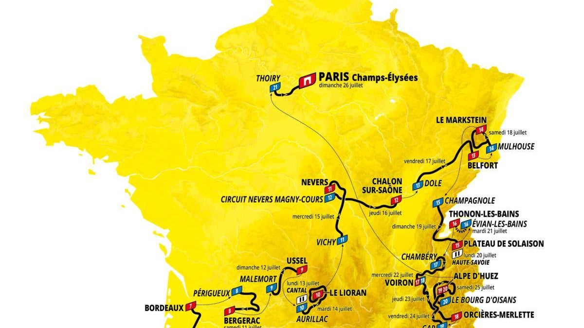 Le parcours de 3 321,2 km du Tour de France 2026.