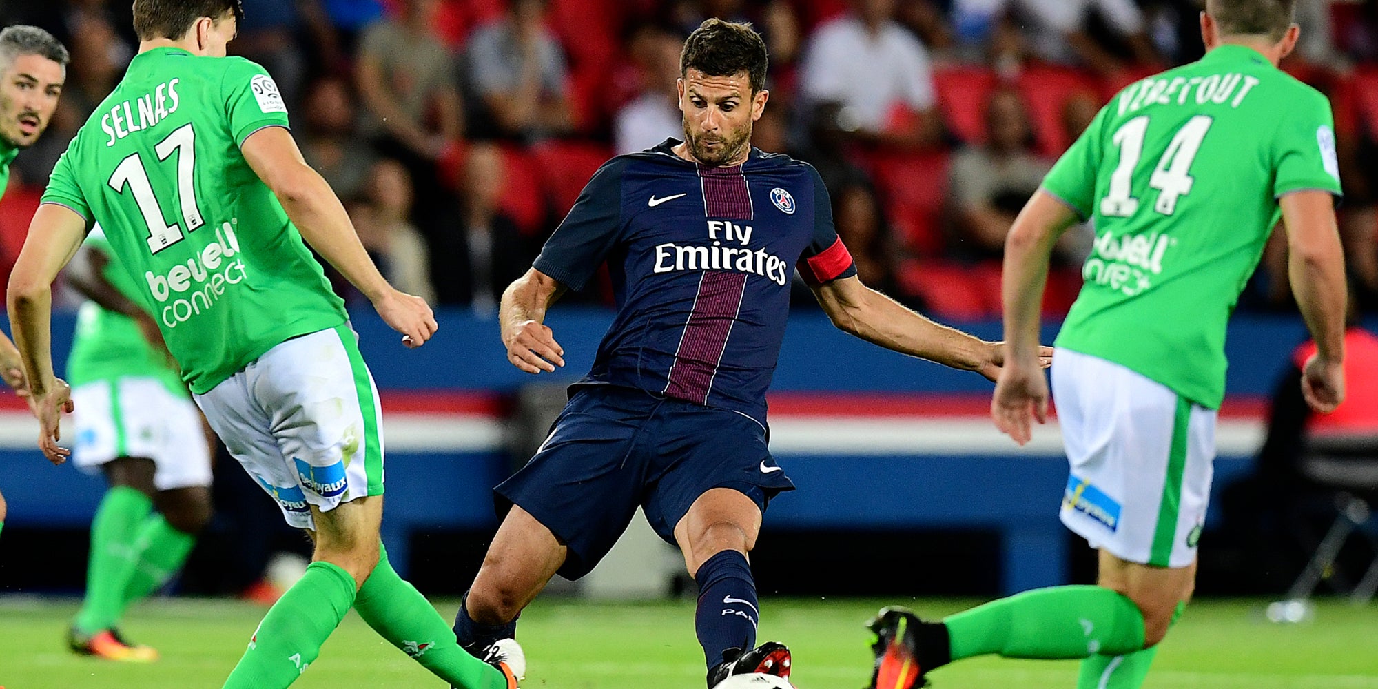 Thiago Motta lors d'un match de Ligue 1 entre le Paris Saint-Germain et Saint-Etienne au Parc des Princes, le 9 septembre 2016.