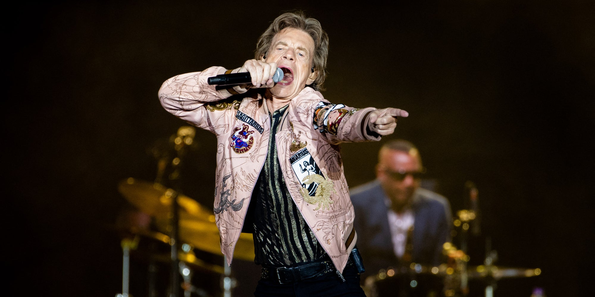 Mick Jagger sur la scène du SoFi Stadium pour un concert des Rolling Stones, à Inglewood dans le comté de Los Angeles, le 14 octobre 2021. 